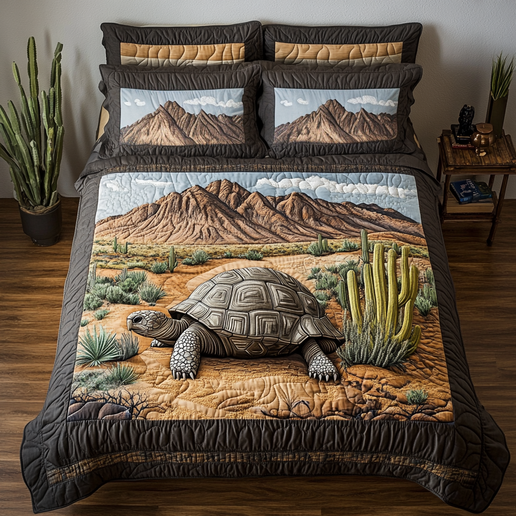Tortoise Trek Quilted Bedding Set Cute Room Decor Sea Turtle Merchandise