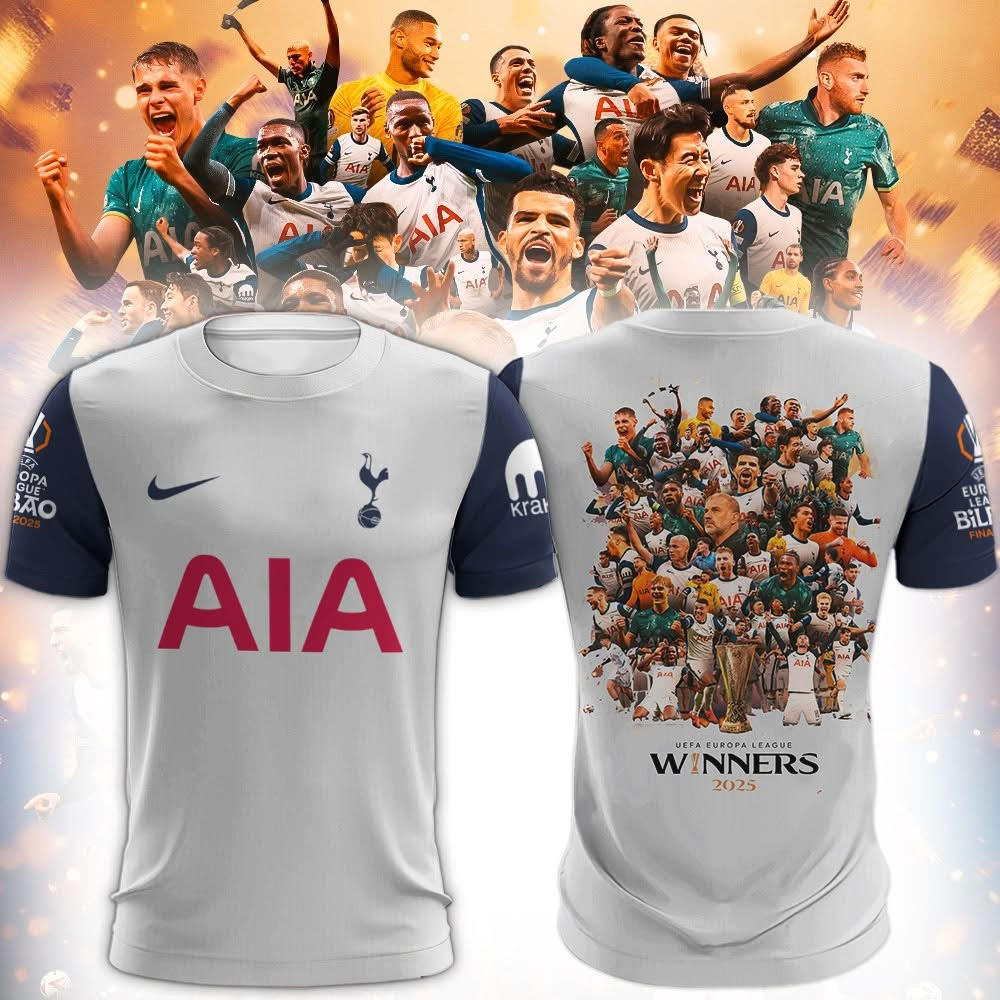 Tottenham Hotspur UEFA Europa League Champions T-Shirt 2025 Winners Victory Fan Gifts