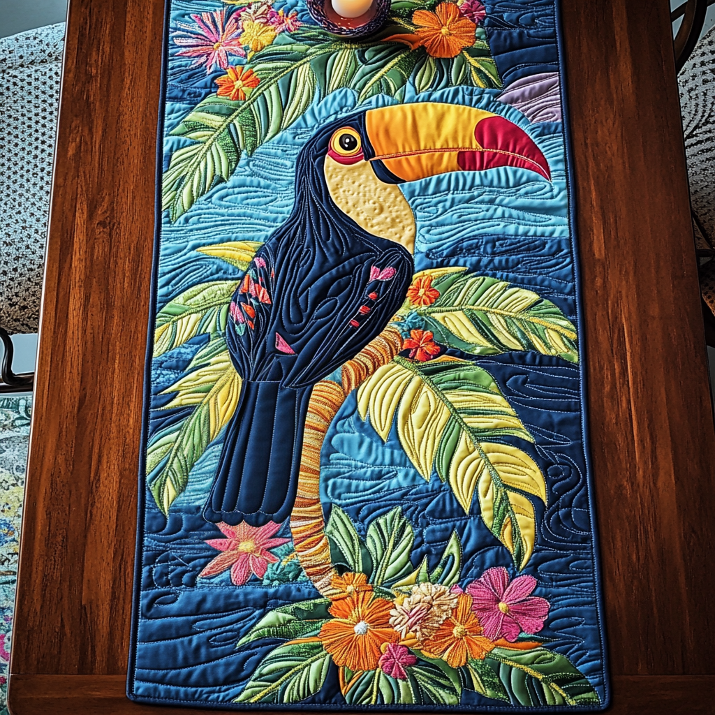 Toucan Bloom Quilted Table Runner Dining Room Decor Ideas Bird Gift Ideas