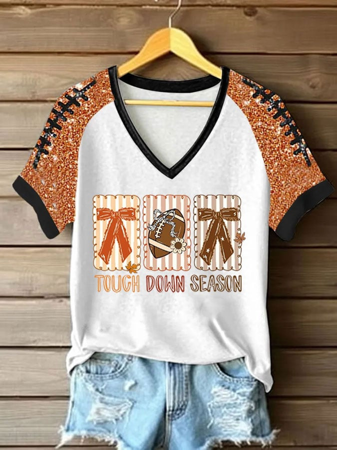 Touch Down Season Football V-Neck Shirt Game Day Clothes Football Fan Presents
