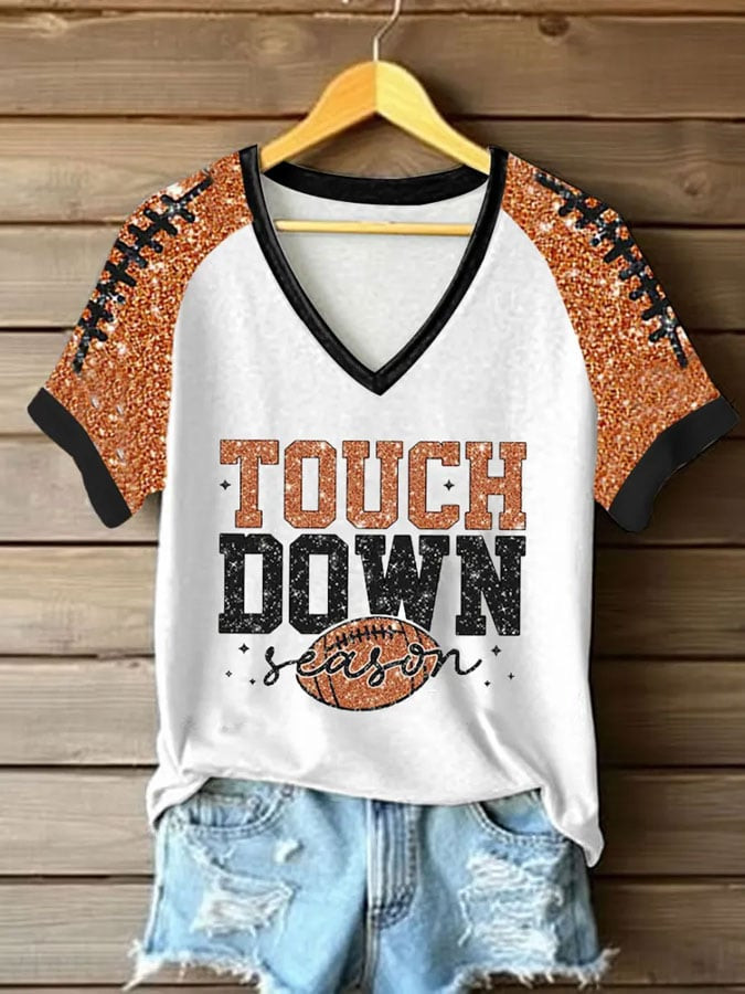 Touch Down Season Football V-Neck Shirt Game Day Clothes Gift Ideas For Girlfriend