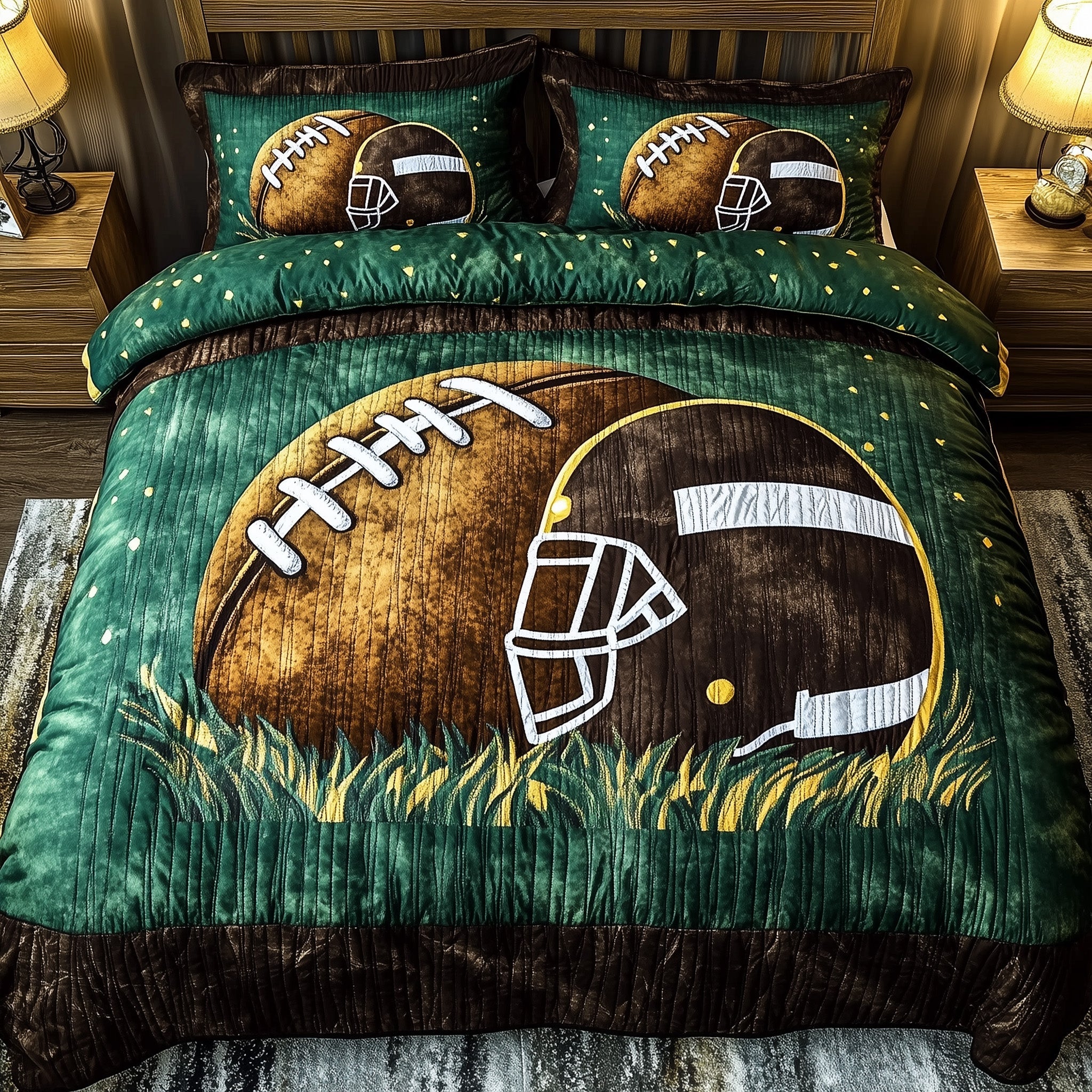 Touchdown Quilted Bedding Set Duvet Cover Merchandise Gift For Football Player Boyfriend