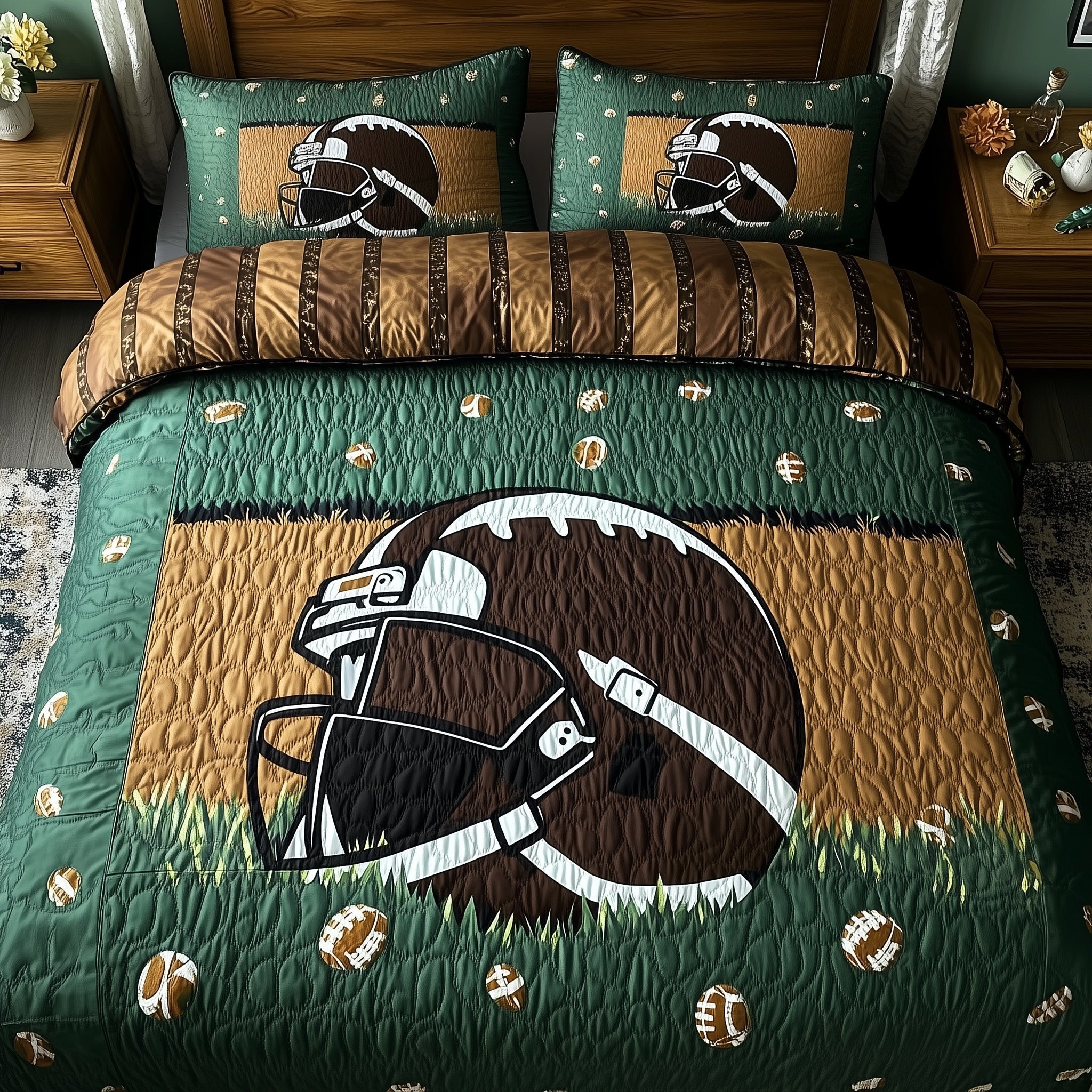 Touchdown Quilted Bedding Set Duvet Cover Merchandise Gifts For Boyfriend Football Player