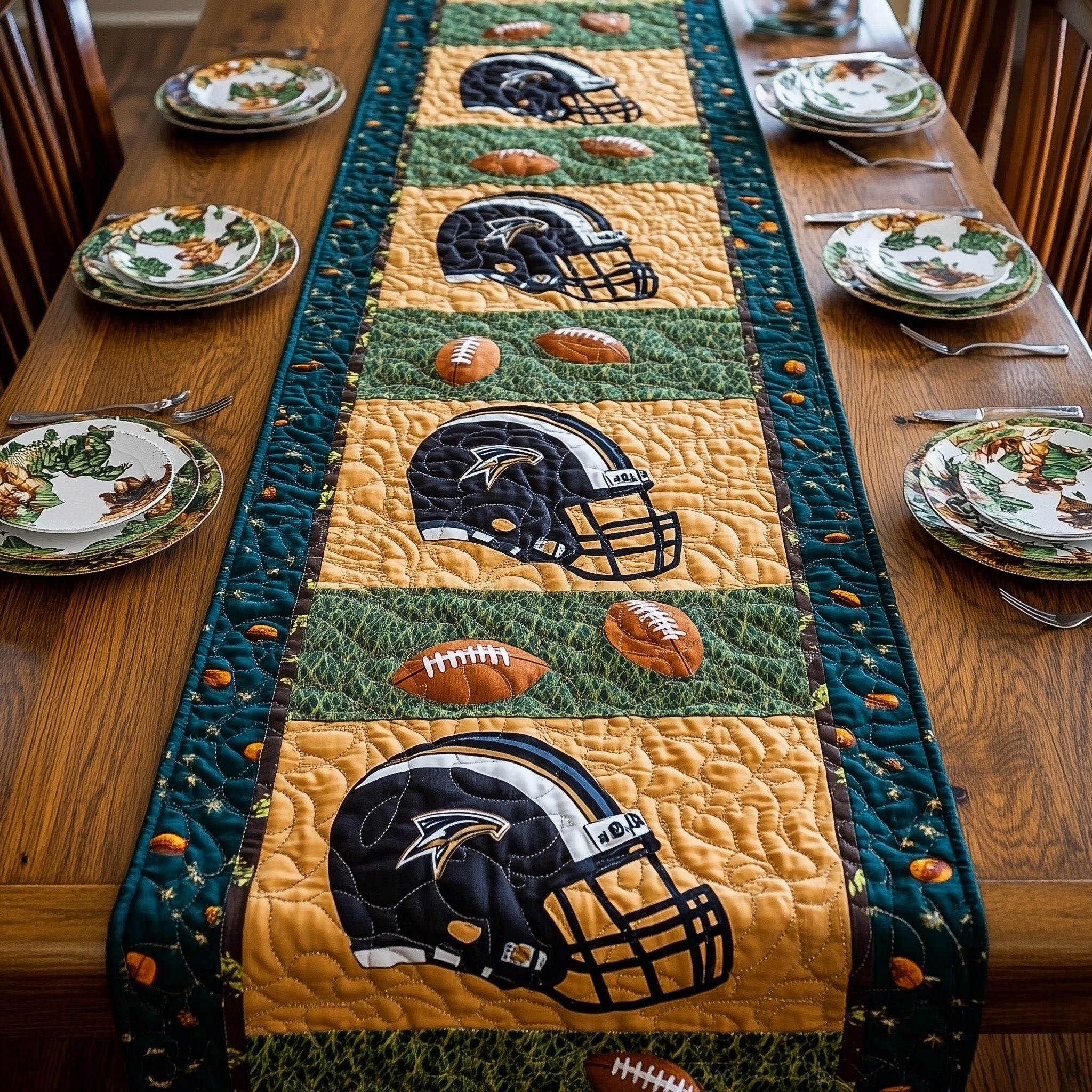 Touchdown Quilted Table Runner Christmas Dining Room Table Runner