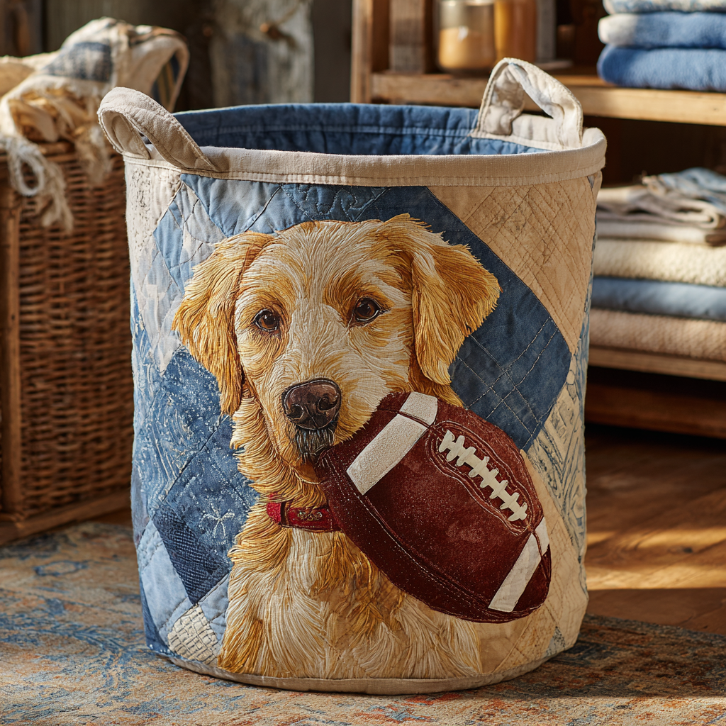 Touchdown Retriever Quilted Laundry Basket Lightweight Quilted Laundry Bag for Modern Homes