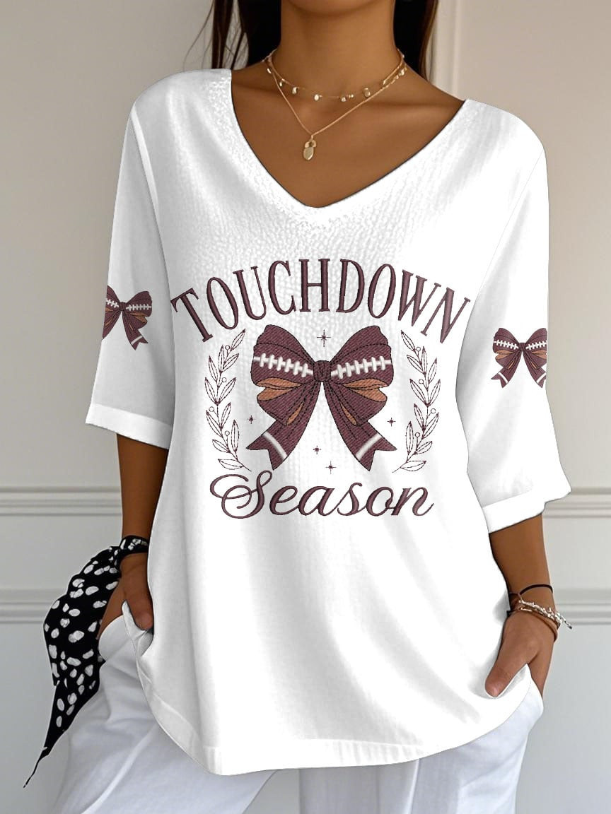 Touchdown Season Football V-Neck Long Sleeve Shirt Football Clothing Sport Fan Gifts