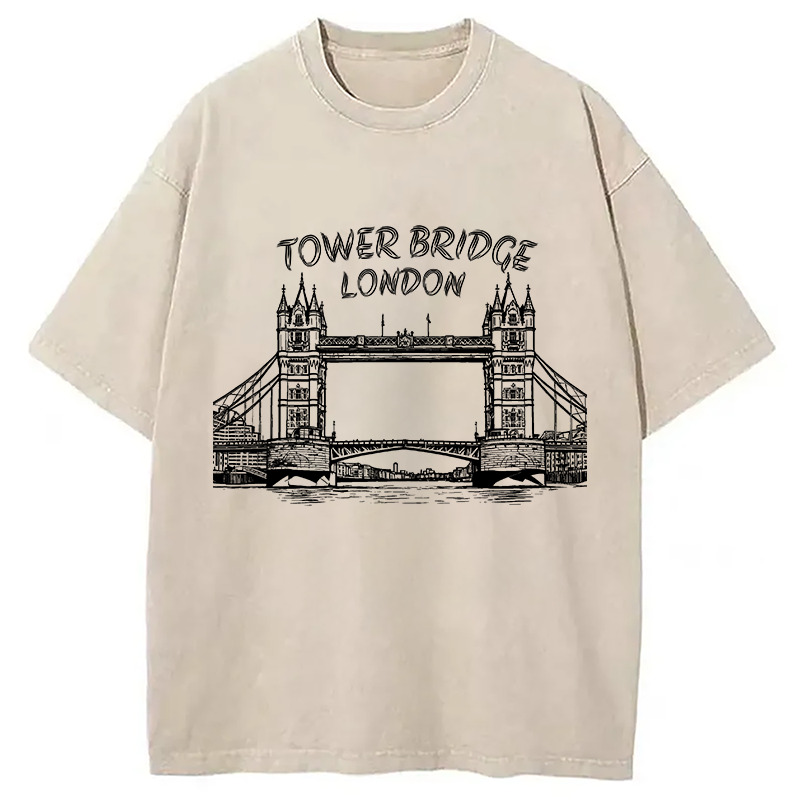 Tower Bridge London Washed T-Shirt Soft Comfortable Daily T Shirt Gifts For Her