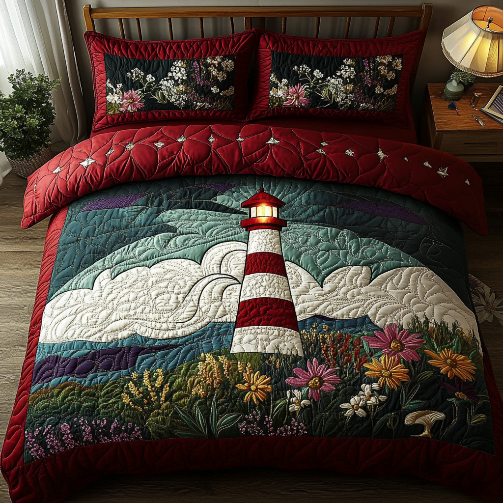Towering Guide Quilted Bedding Set Bed Decorations Lighthouse Themed Gifts