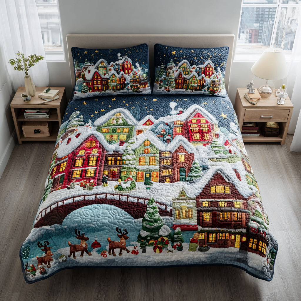 Town Christmas Village Bridge Quilted Bedding Set Best Holiday Duvet Covers Best Christmas Gifts For Women 2025