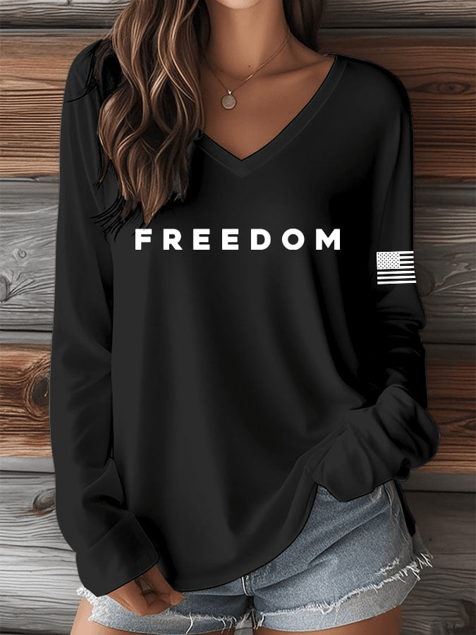 TPUSA Charlie Kirk Freedom V-Neck Long Sleeve Shirt Chalie Kirk A True Patriot Tribute Gift