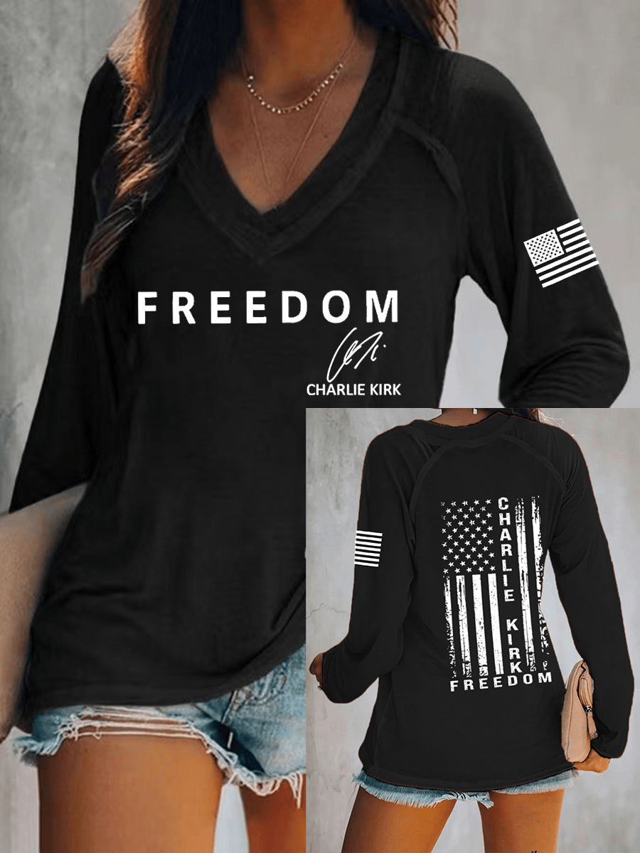 TPUSA Merch Charlie Kirk Freedom Is Not Free R.I.P Charlie Kirk Long Sleeve V-Neck T-Shirt