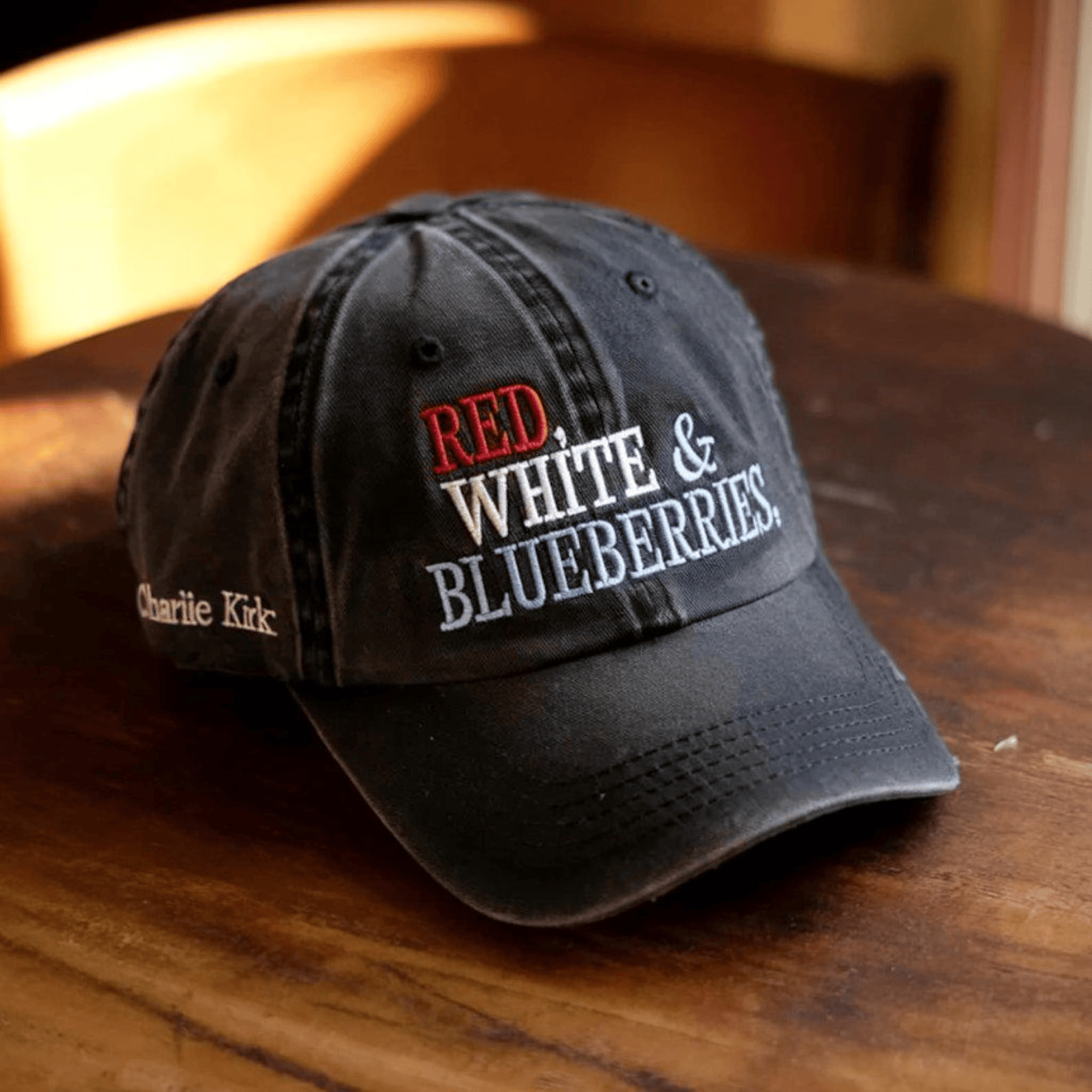 TPUSA Merch Embroidered Red White & Blueberries Charlie Kirk Washed Hat Gifts for Patriots
