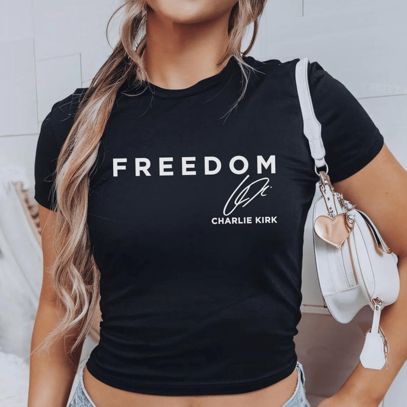 TPUSA Merch Freedom Charlie Kirk Signature Baby Tee Patriotic Gift for Girlfriend