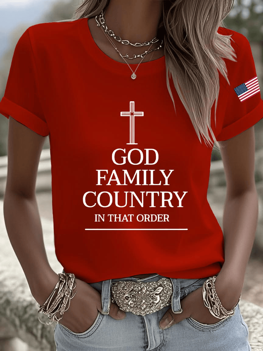 TPUSA Merch God Family In That Order Shirt Red Freedom Shirt Wear Red on October 14th Charlie Kirk Memorial Gift