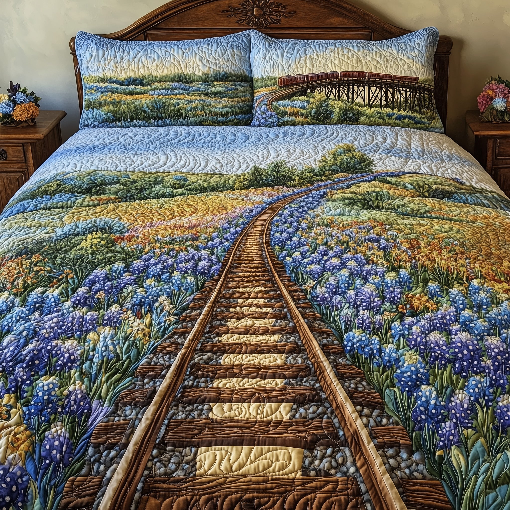 Tracks of Texas Quilted Bedding Set Duvet Cover Merchandise Cool Texas Gifts