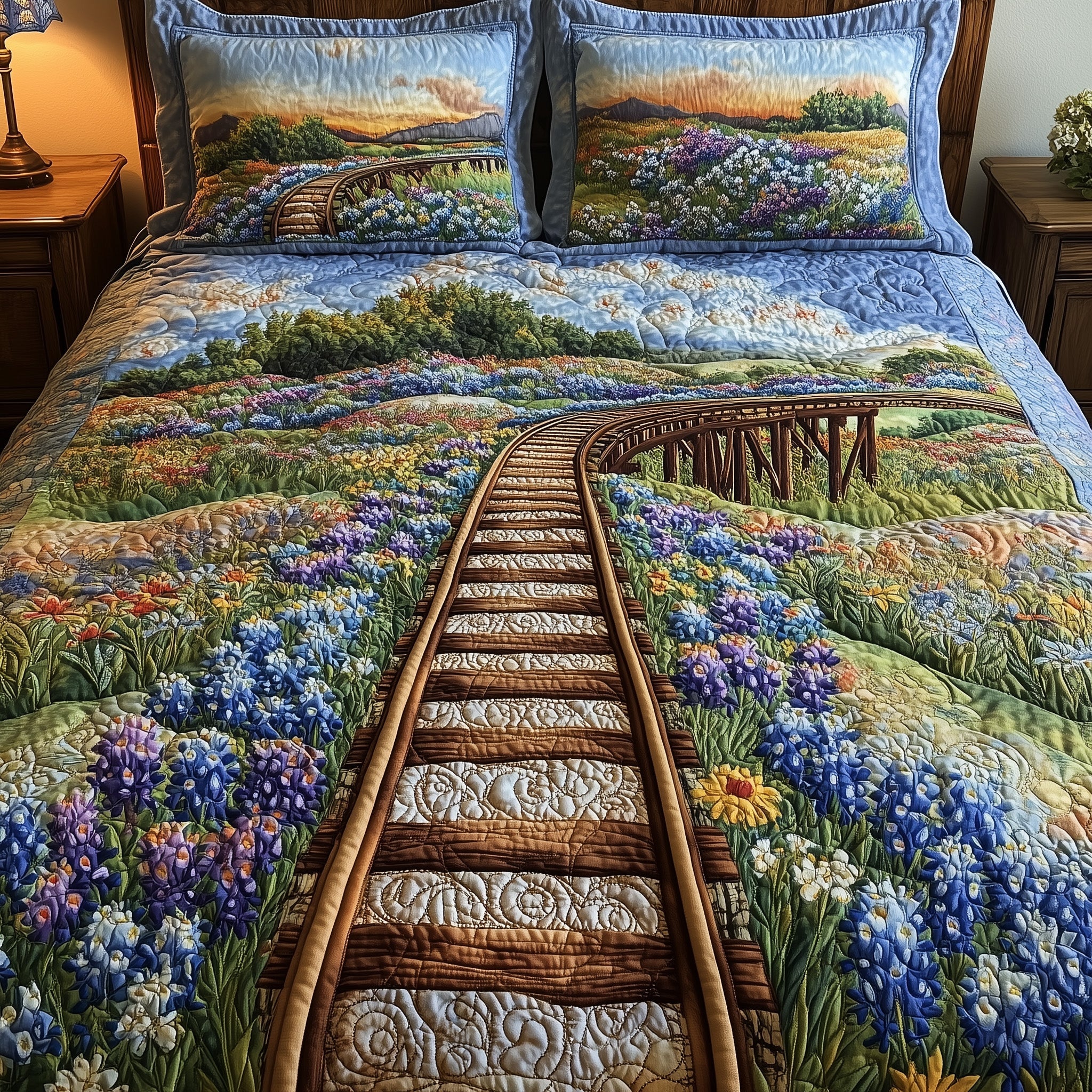 Tracks of Texas Quilted Bedding Set Duvet Cover Merchandise Patriotic Texan Gifts