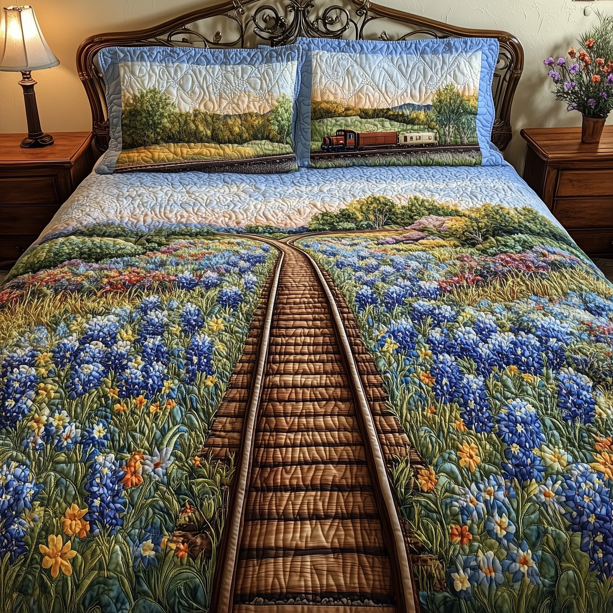 Tracks of Texas Quilted Bedding Set Duvet Cover Merchandise Texan Gift Items