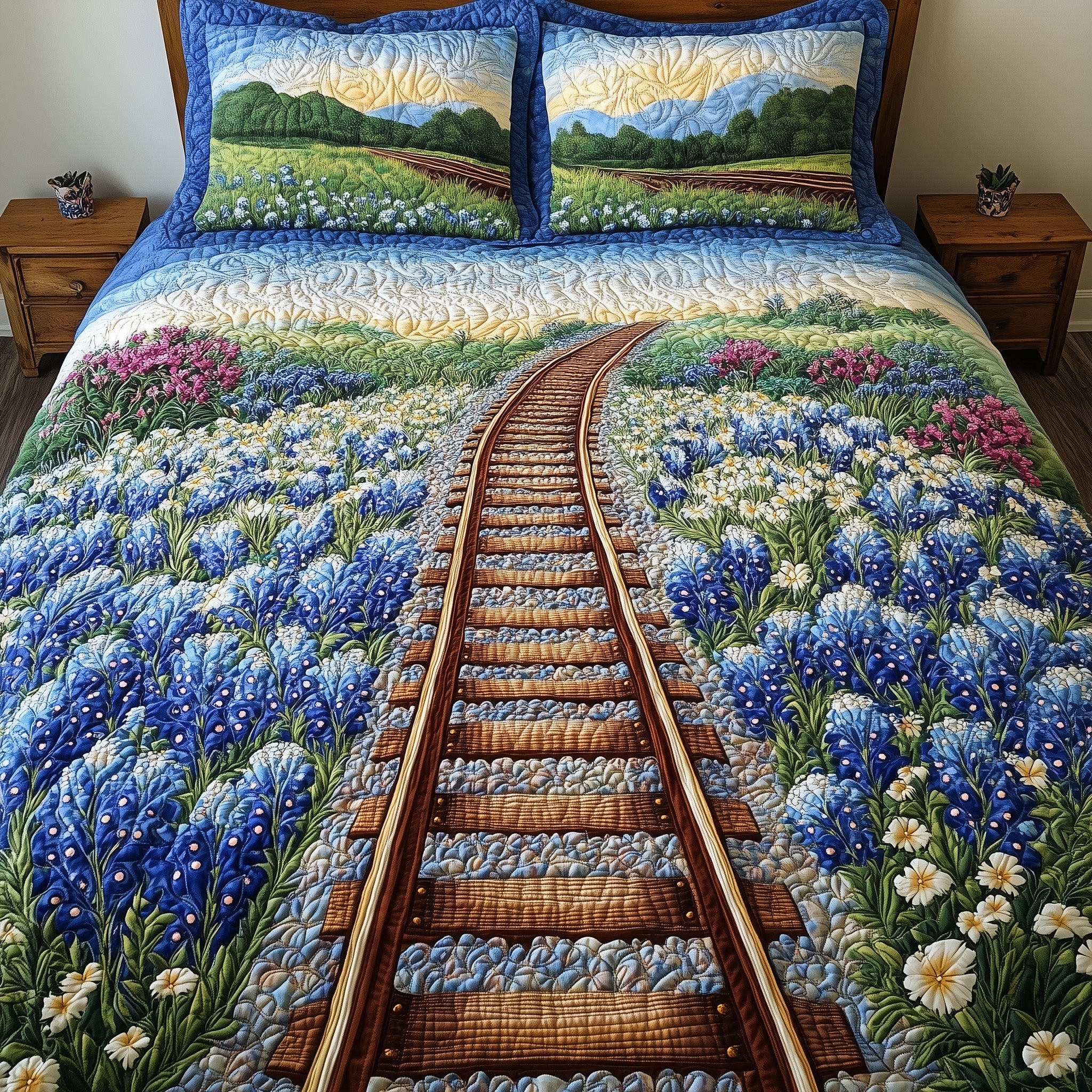 Tracks of Texas Quilted Bedding Set Duvet Cover Merchandise Texas Gift Ideas