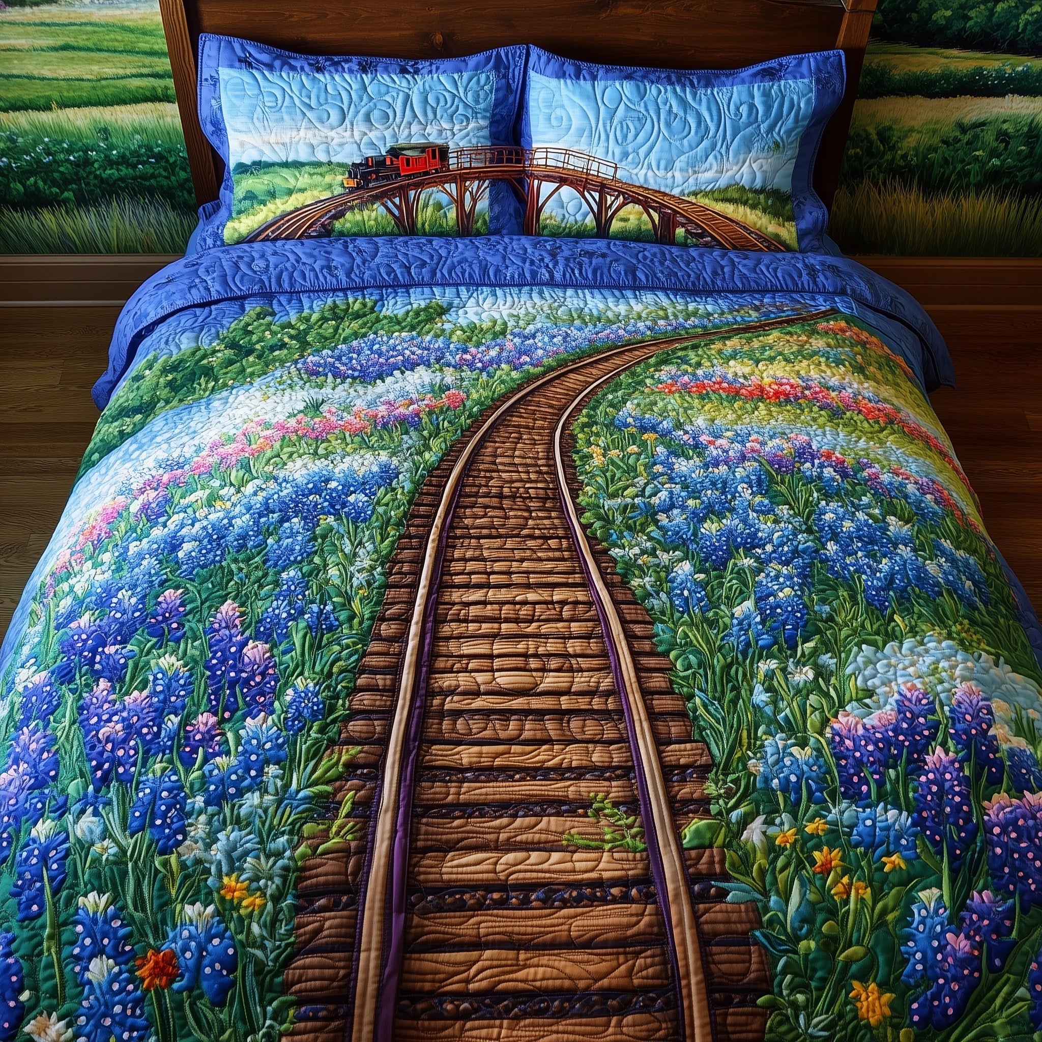 Tracks of Texas Quilted Bedding Set Duvet Cover Merchandise Texas Gifts For Adults