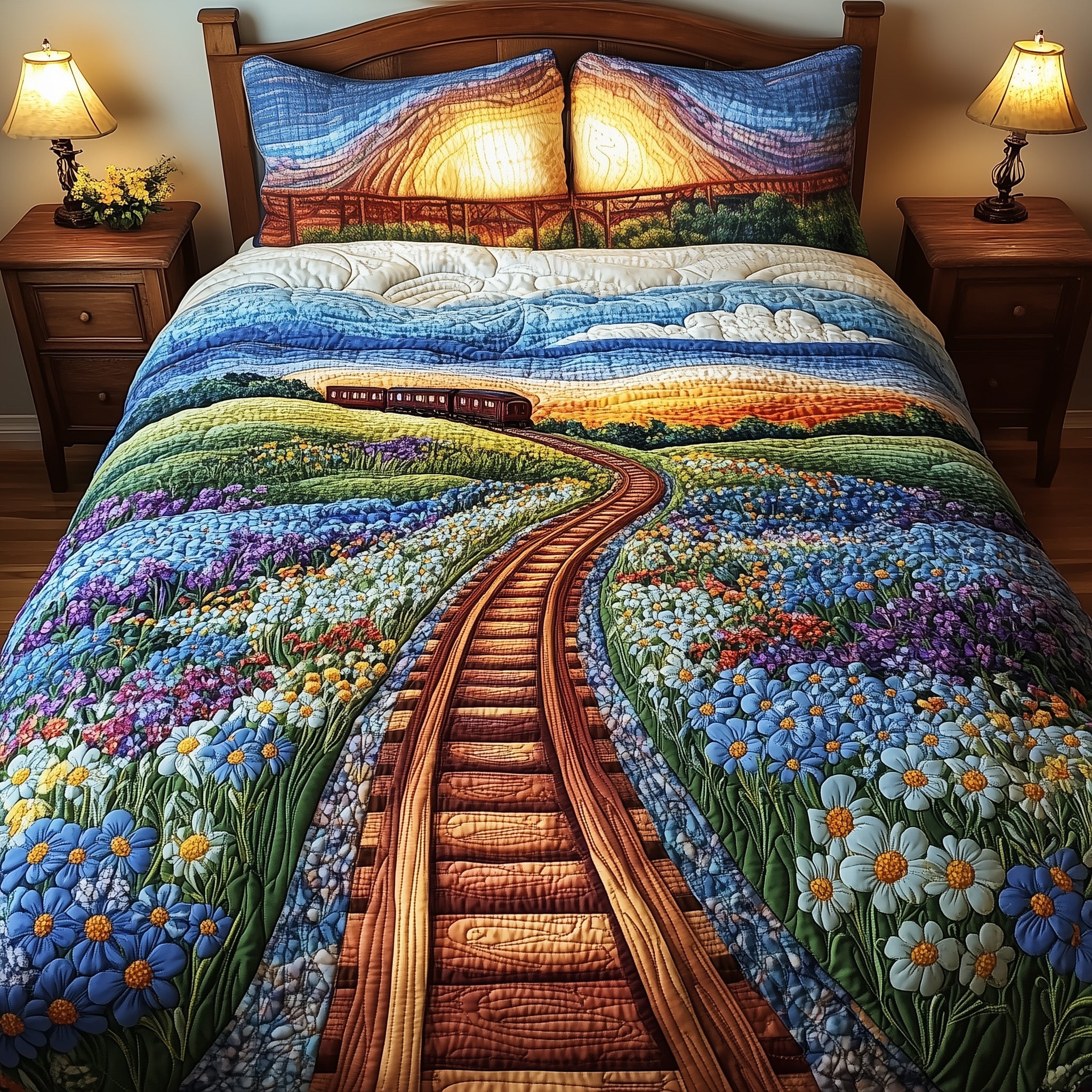 Tracks of Texas Quilted Bedding Set Duvet Cover Merchandise Texas Gifts For Men