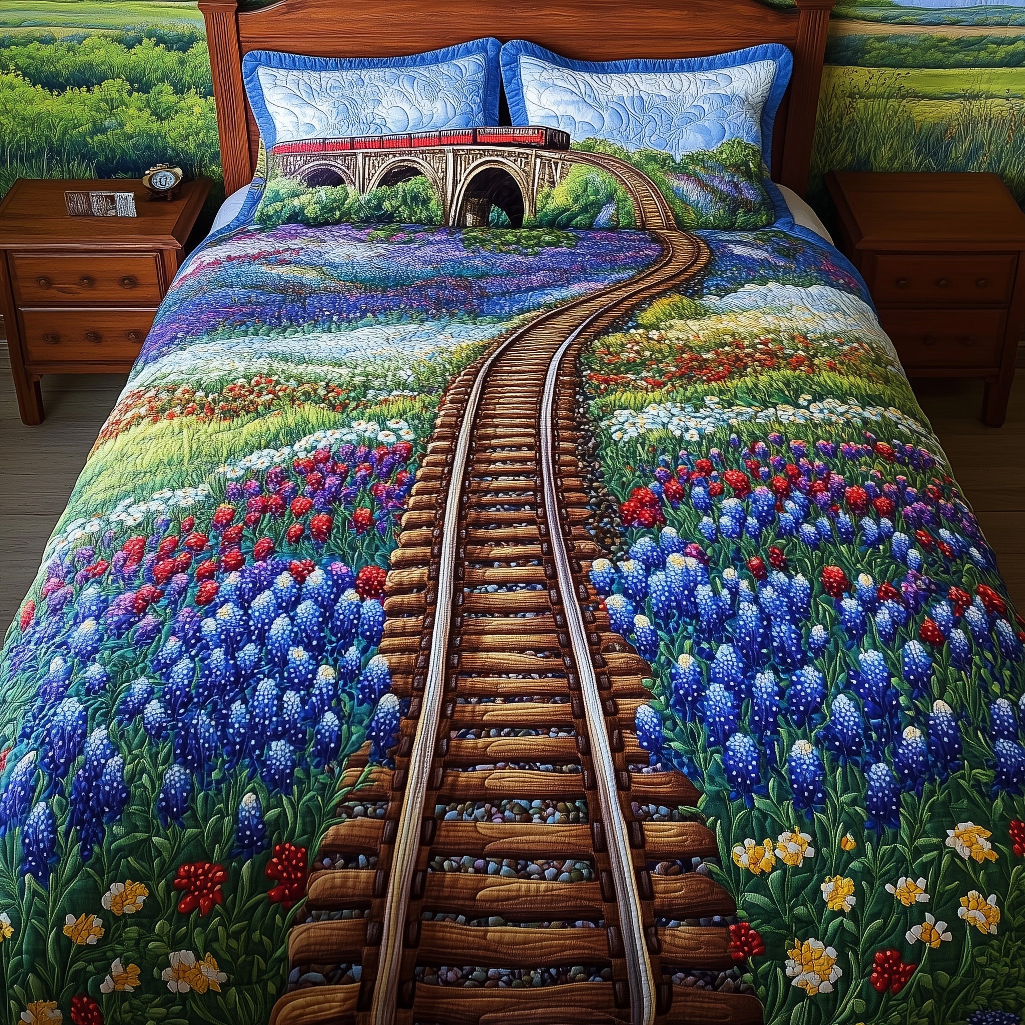 Tracks of Texas Quilted Bedding Set Duvet Cover Merchandise Texas Gifts For Women