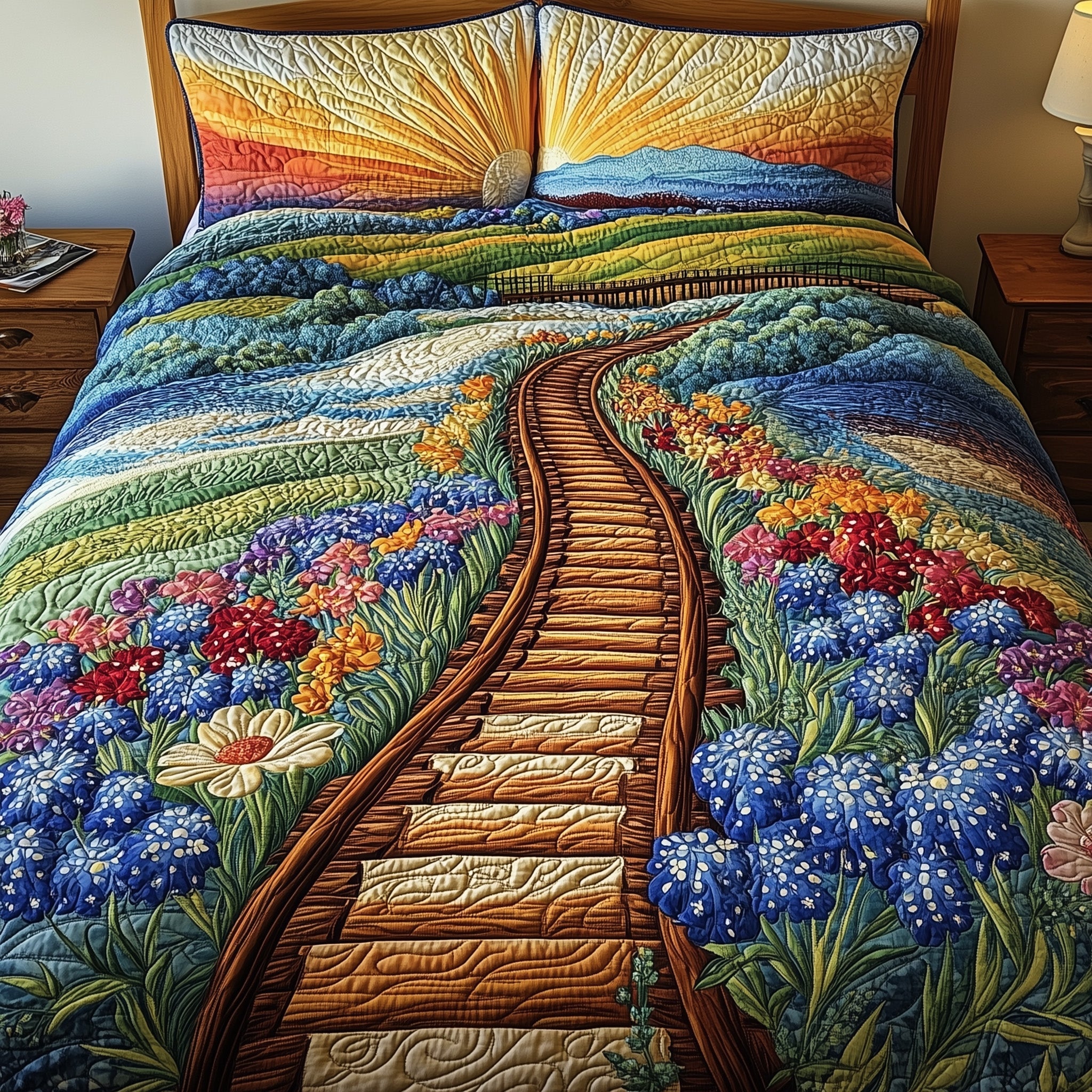Tracks of Texas Quilted Bedding Set Duvet Cover Merchandise Texas Gifts To Ship