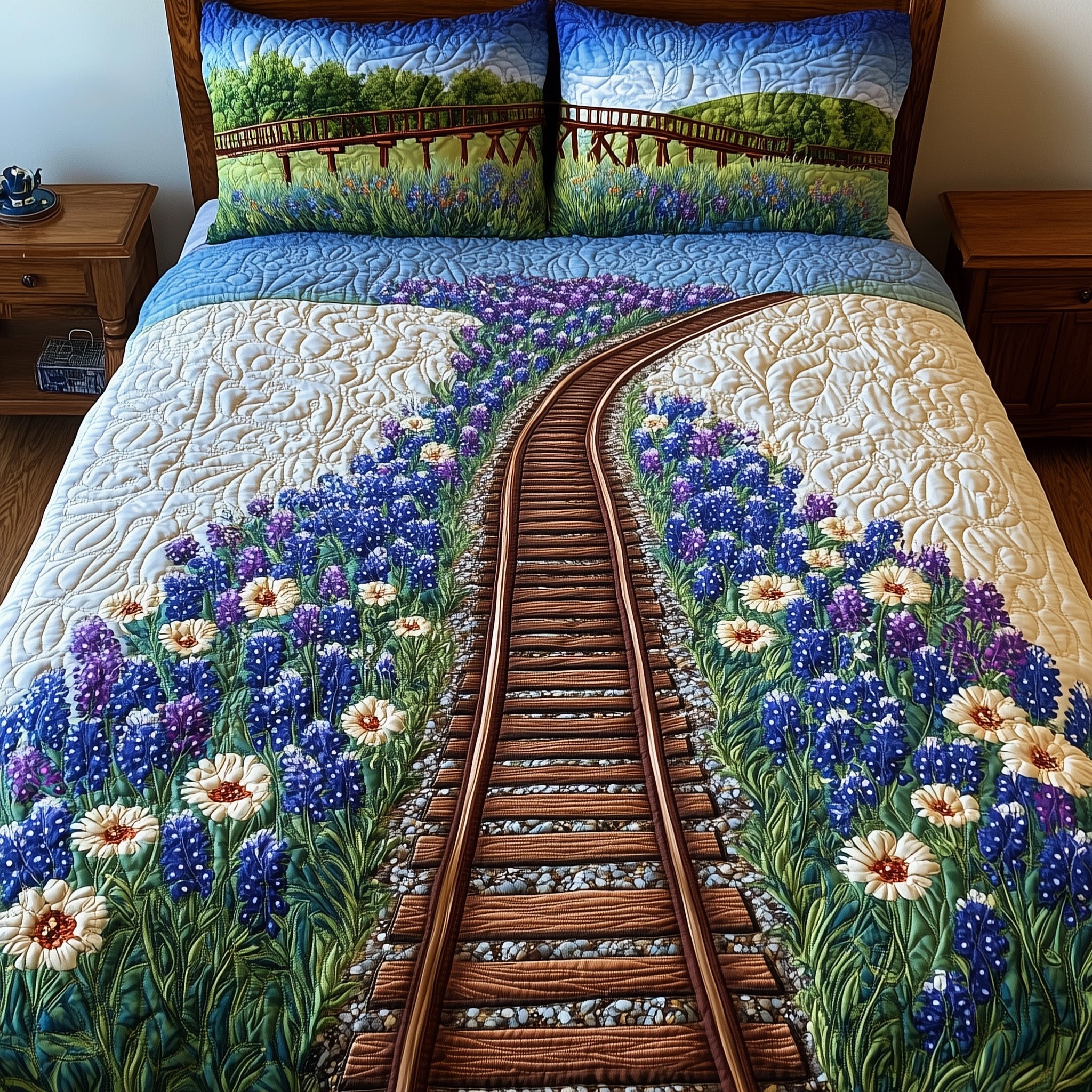 Tracks of Texas Quilted Bedding Set Duvet Cover Merchandise Unique Texas Gifts