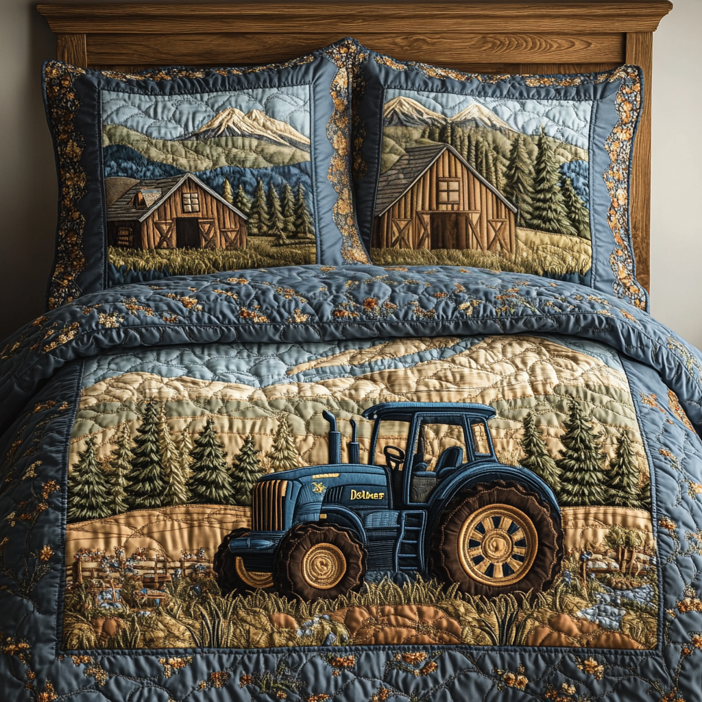 Tractor Adventure Quilted Bedding Set Cute Bedroom Decor Tractor Famers Christmas Gifts
