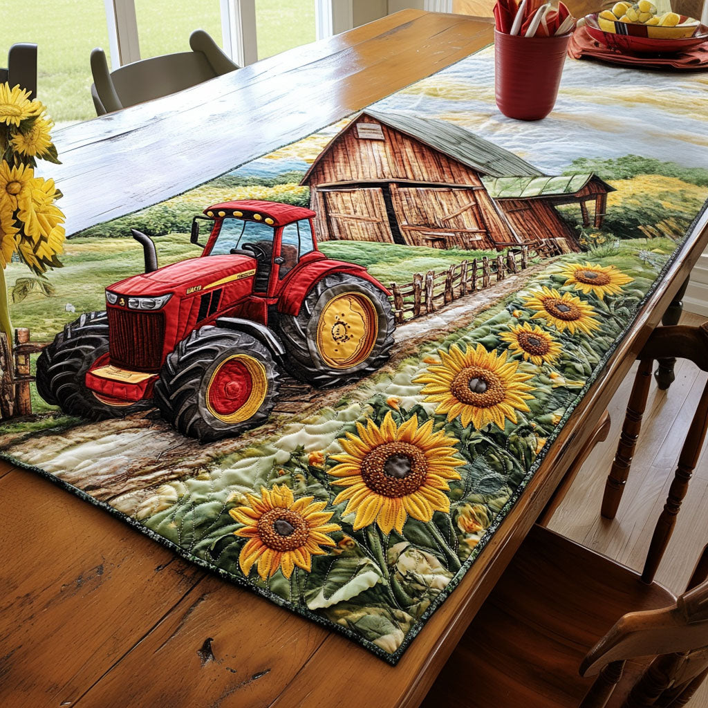 Tractor and Sunflowers Quilted Table Runner Dining Table Decor Best Gifts For Tractor Lovers