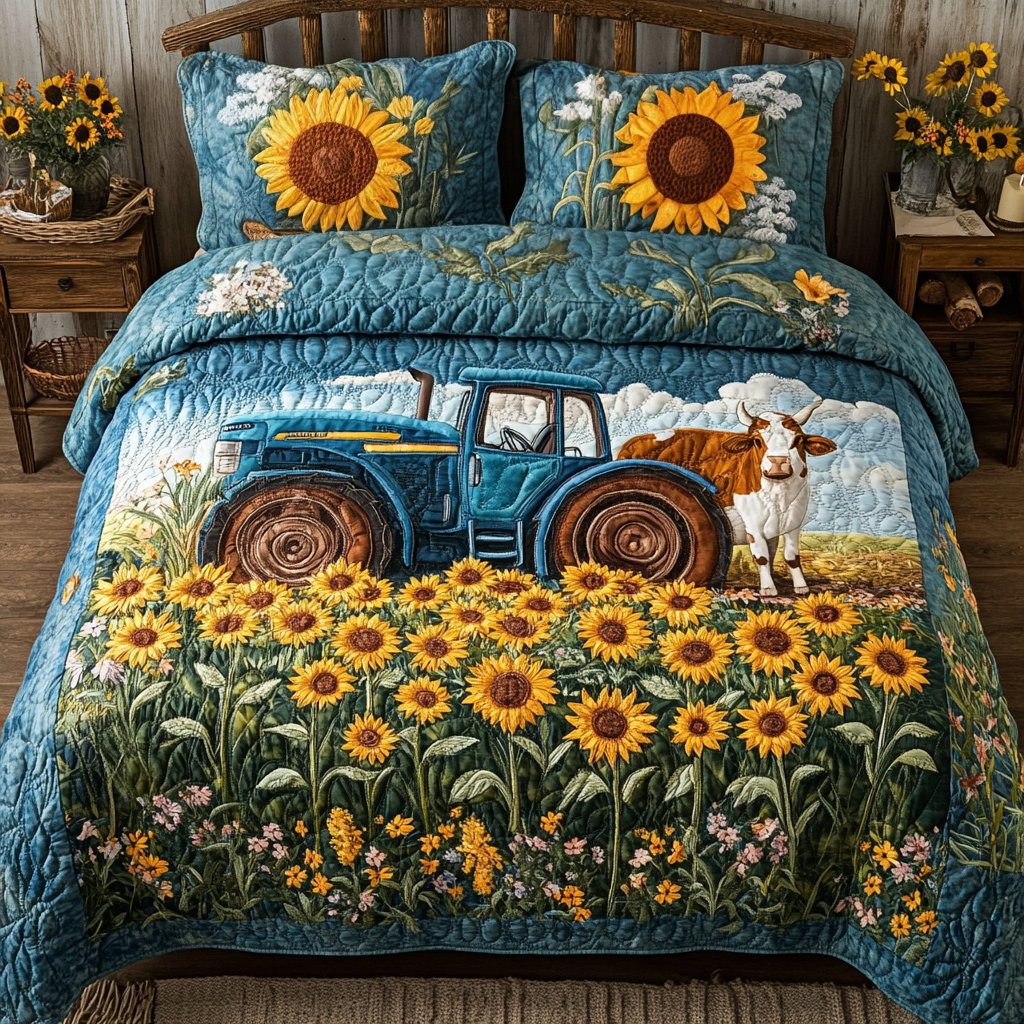 Tractor Bloom Quilted Bedding Set Comfortable Microfiber Bedding Set for Everyday Use