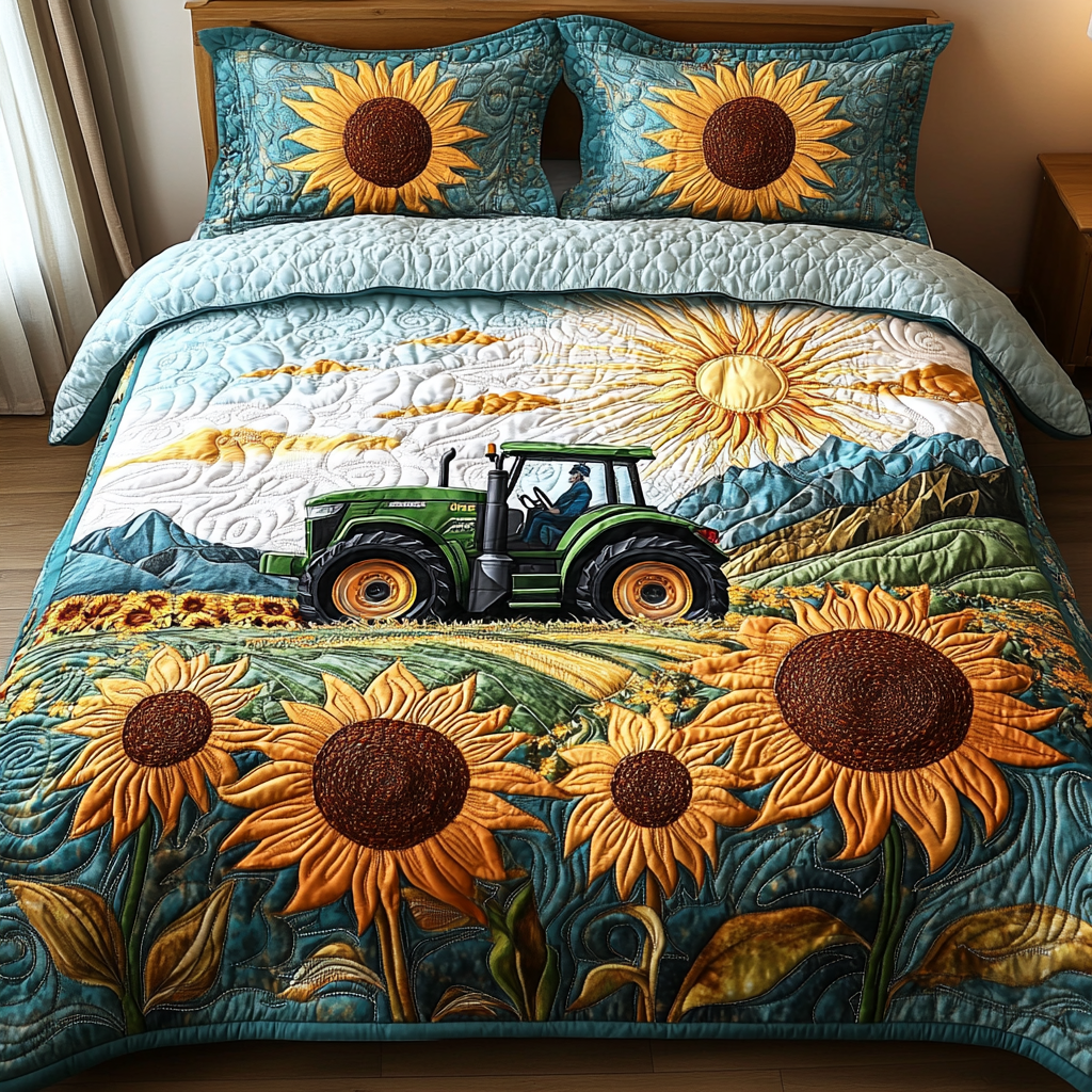 Tractor Bloom Quilted Bedding Set Holiday Duvet Covers Antique Tractor Gifts