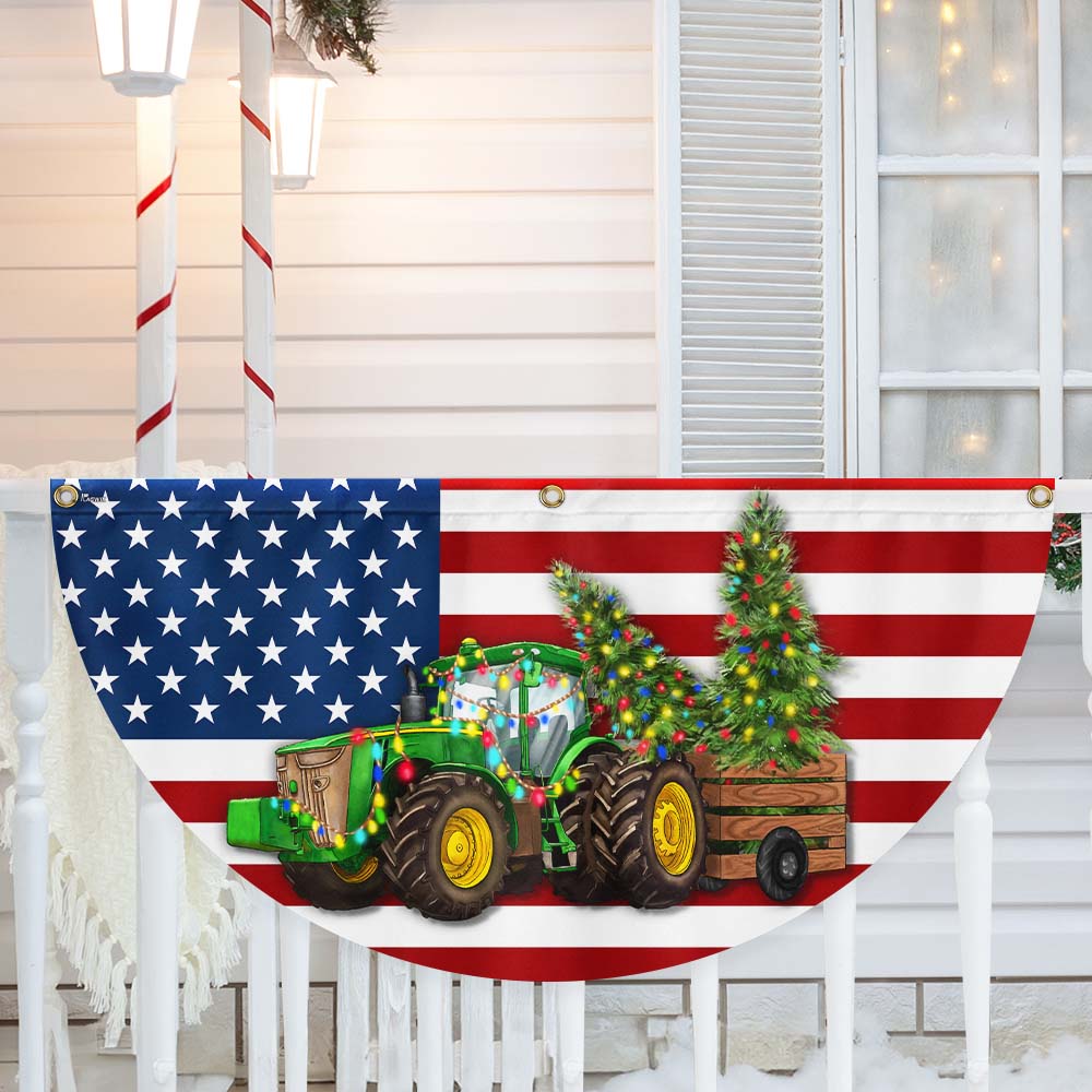 Tractor Christmas Farm Life Non Pleated Fan Flag