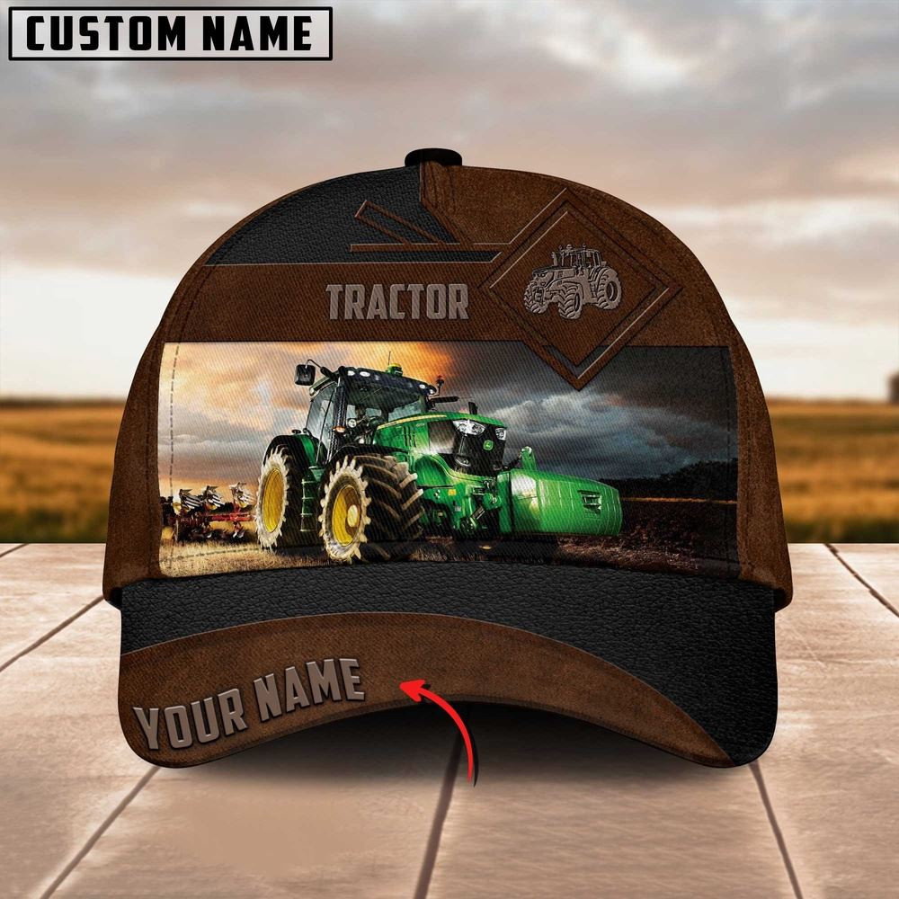 Tractor Custom Name Brown Leather Pattern Cap Farm Cap Farmer Baseball Cap Gift For Farmer