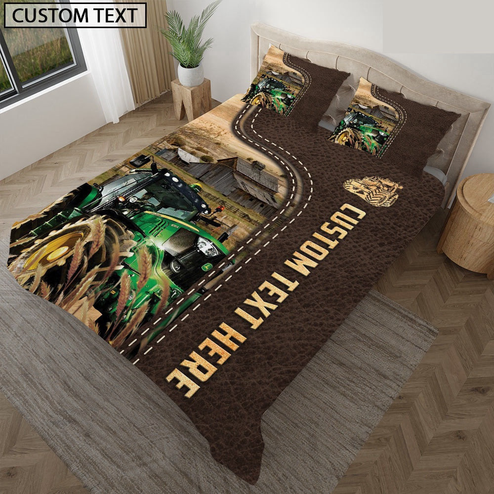 Tractor Custom Text Leather Pattern Bedding Set Xmas Bedding Set Cute Couple Gifts