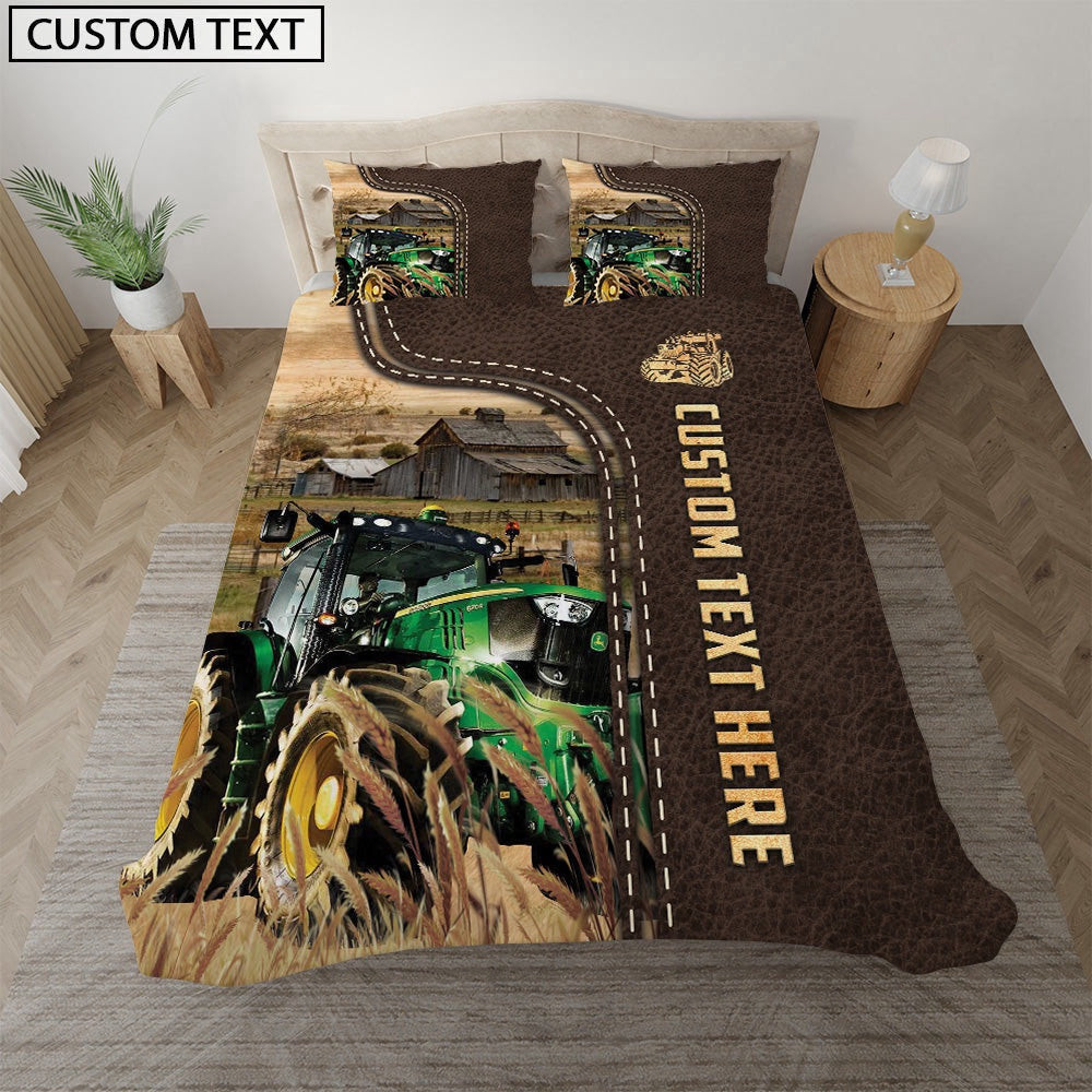 Tractor Custom Text Leather Pattern Bedding Set Xmas Bedding Set Cute Couple Gifts