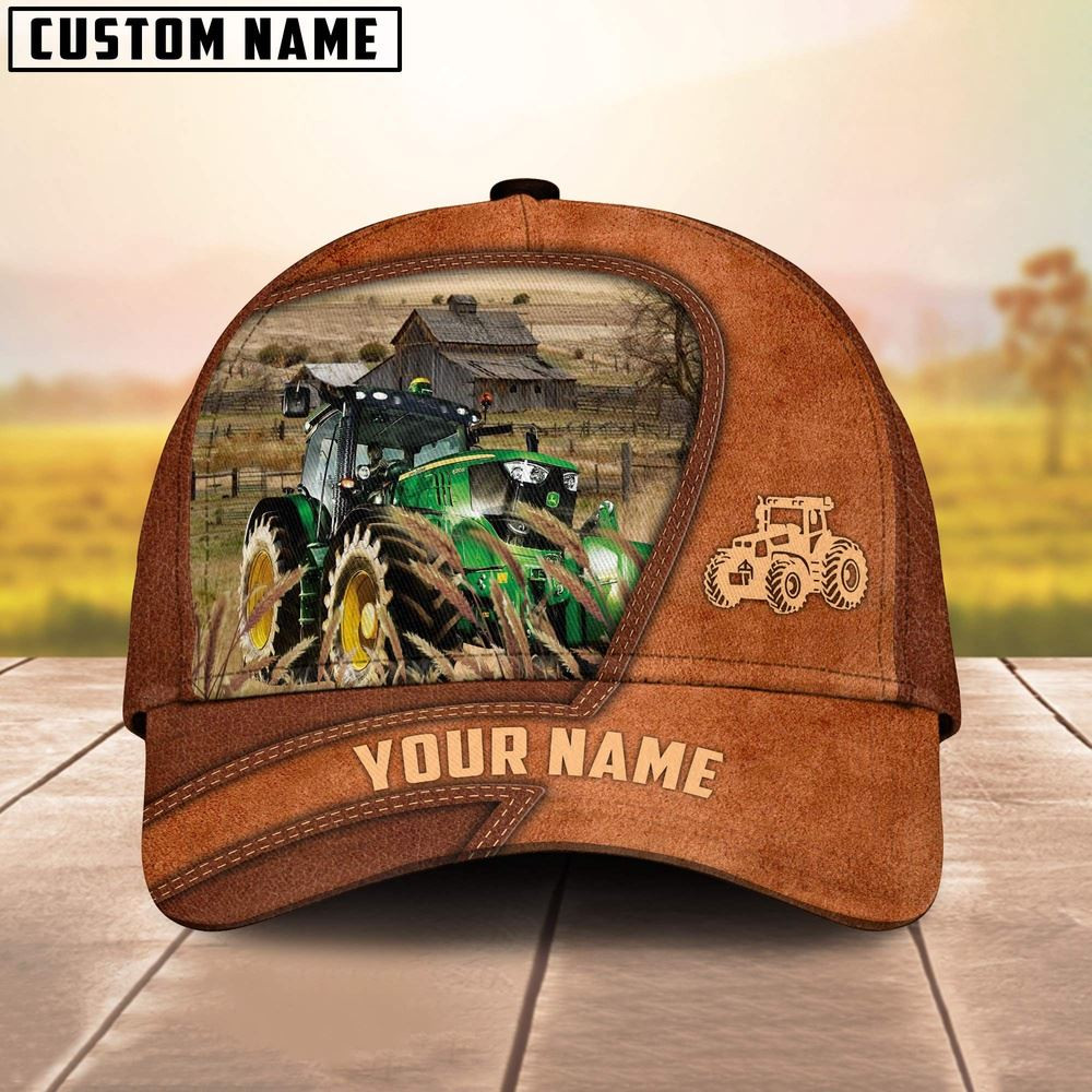 Tractor Customized Name Brown Leather Pattern Cap Farm Cap Farmer Baseball Cap Gift For Farmer