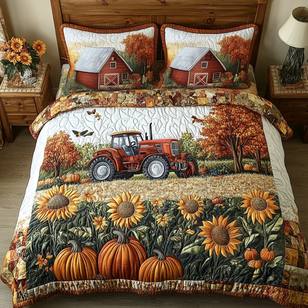 Tractor Dream Quilted Bedding Set Bedroom Decor Fall Autumn Season Gifts