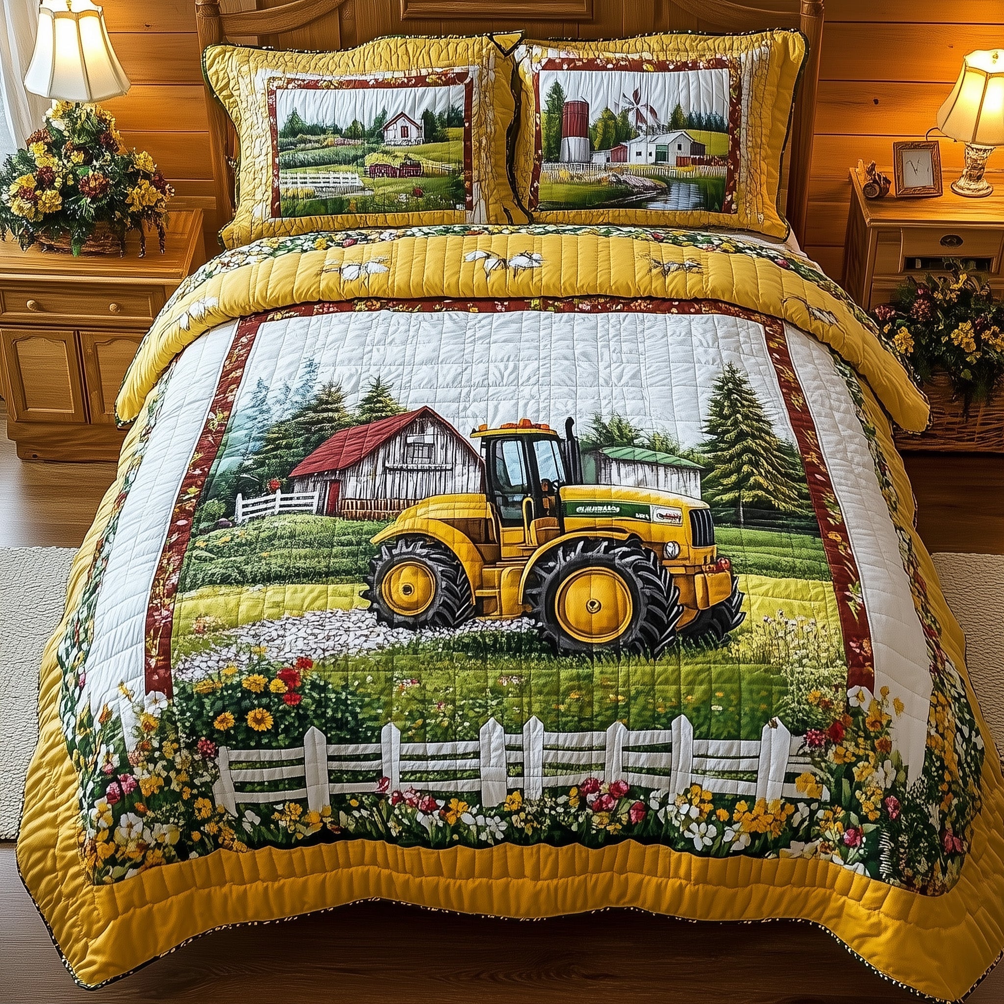 Tractor Dream Quilted Bedding Set Duvet Cover Merchandise Christimas Present For Farmer