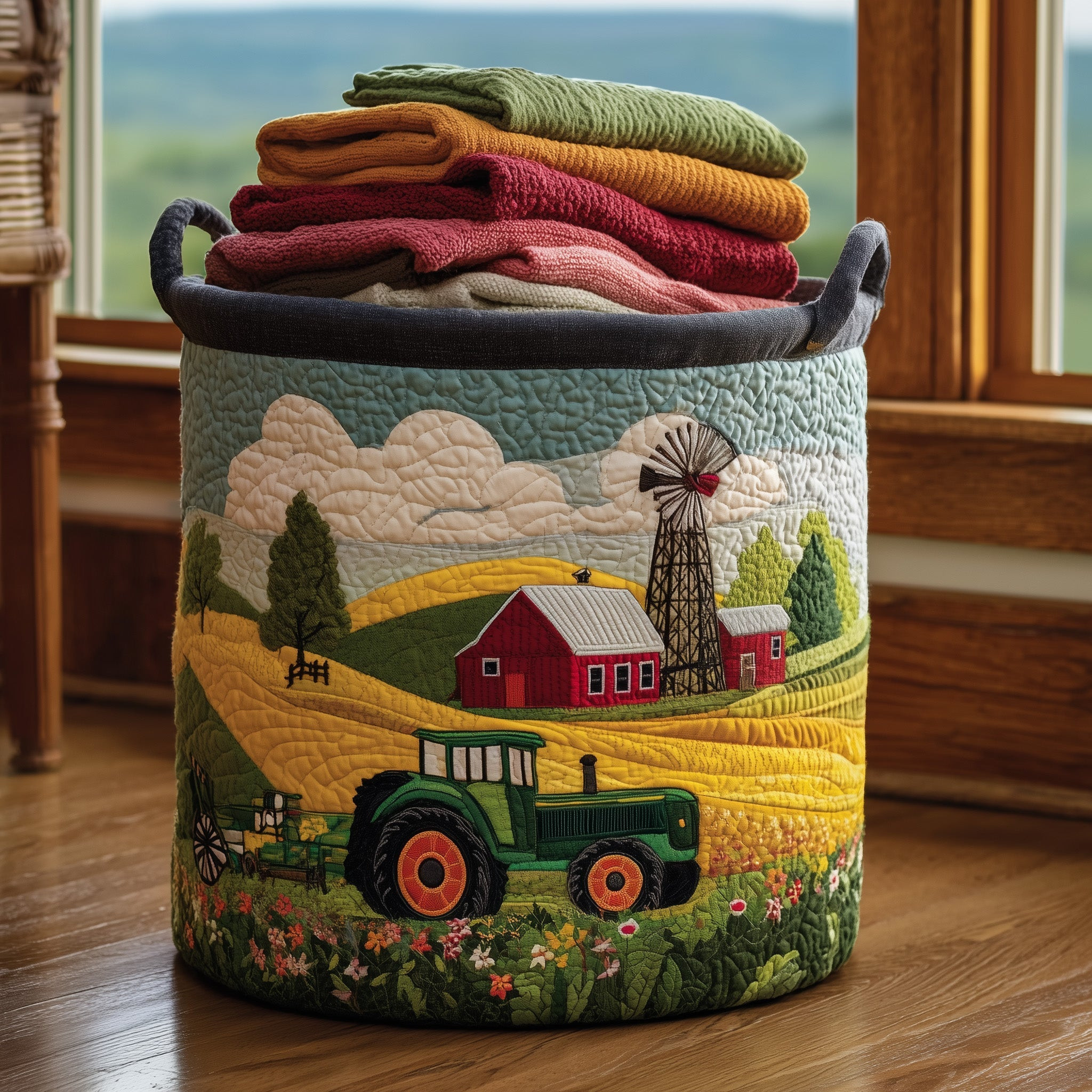Tractor Dream Quilted Laundry Basket Rustic Home Decor Unique Gifts For Farmer