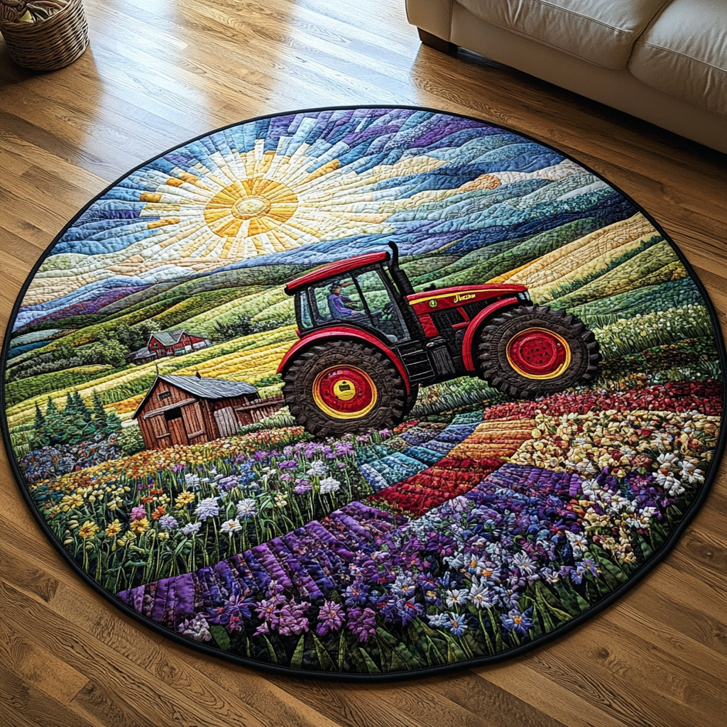 Tractor Dreams Quilted Round Mat Foyer Christmas Decor Best Gifts For Farmer Dads