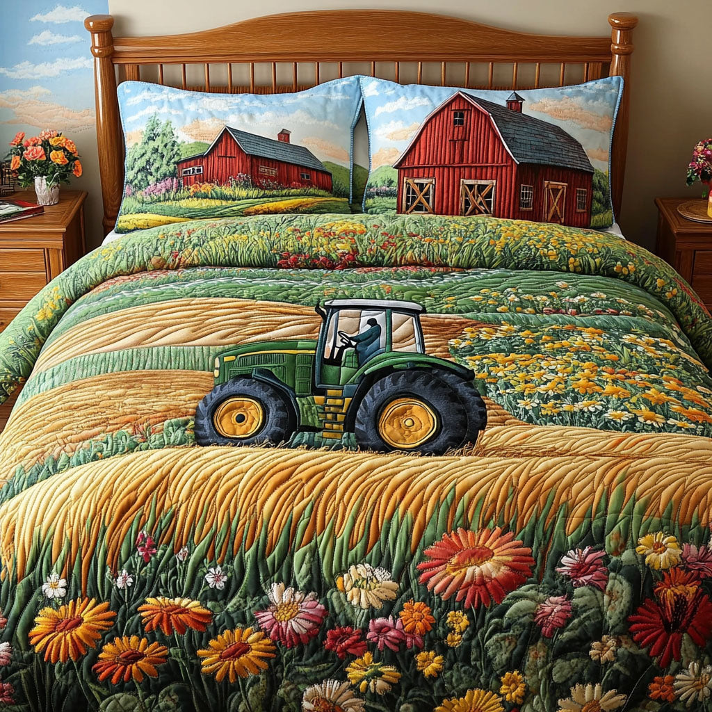 Tractor Fields Quilted Bedding Set Bedroom Decor Tractor Themed Gifts