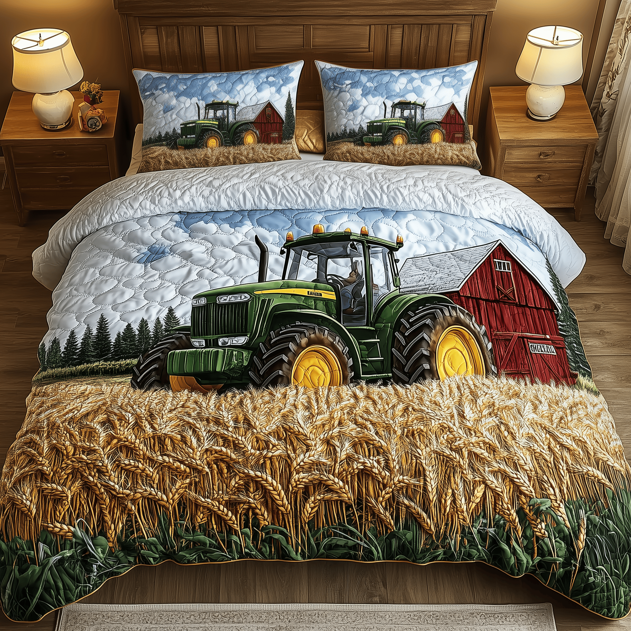Tractor Golden Harvest Quilted Bedding Set Gifts For Farmer