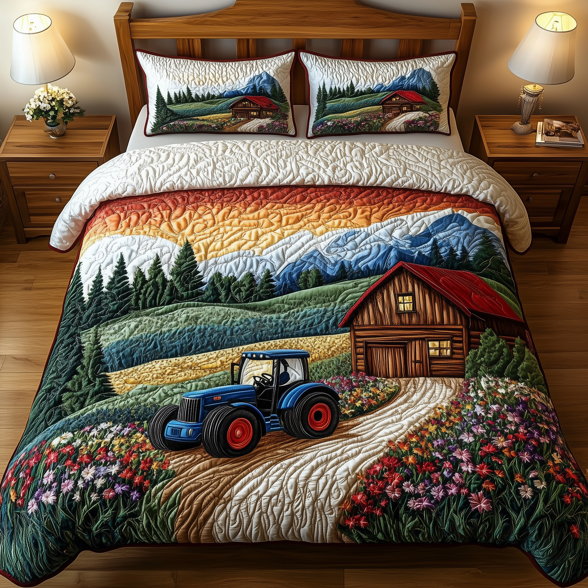 Tractor Golden Harvest Quilted Bedding Set Gifts For Tractor Lovers