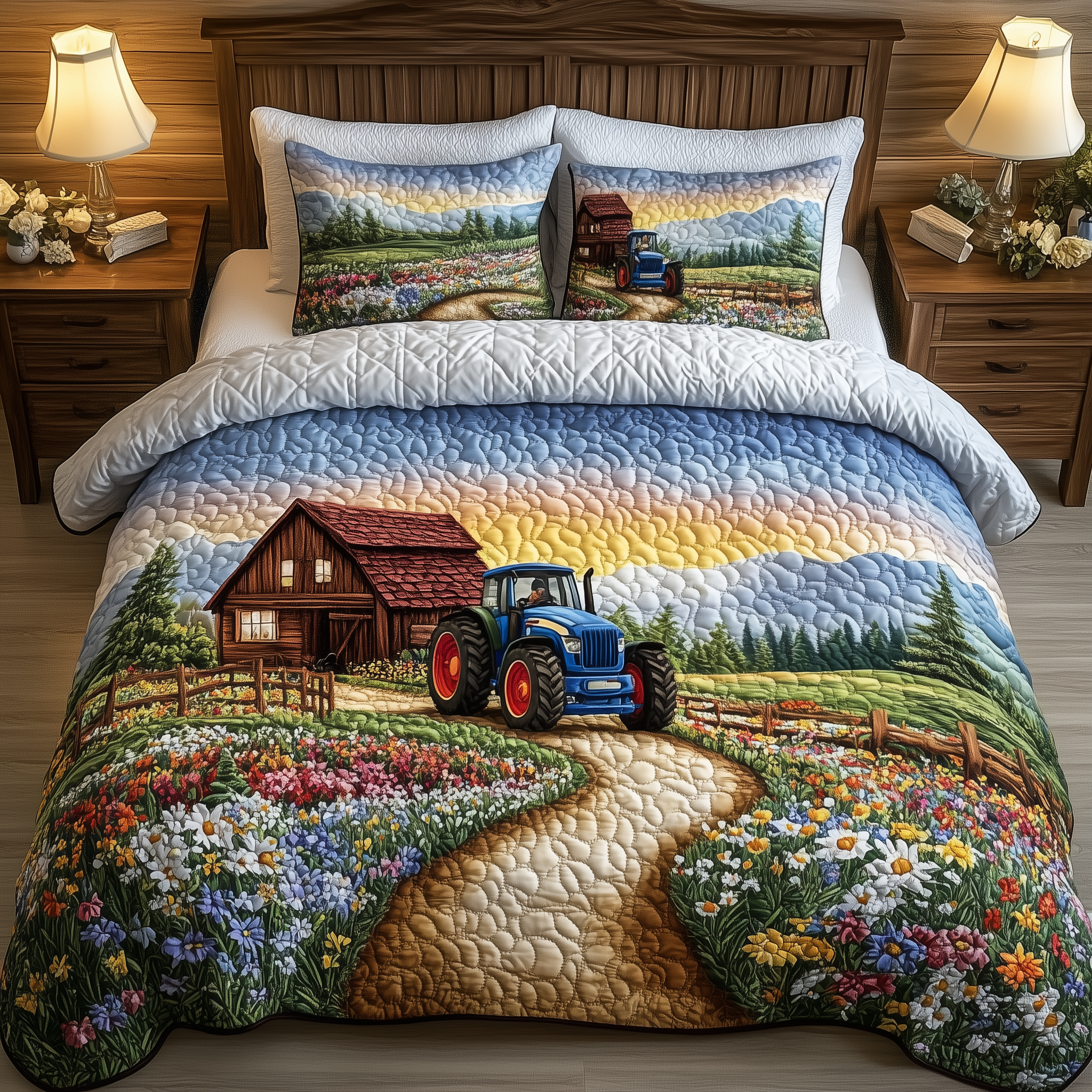 Tractor Golden Harvest Quilted Bedding Set Presents For Tractor Lovers