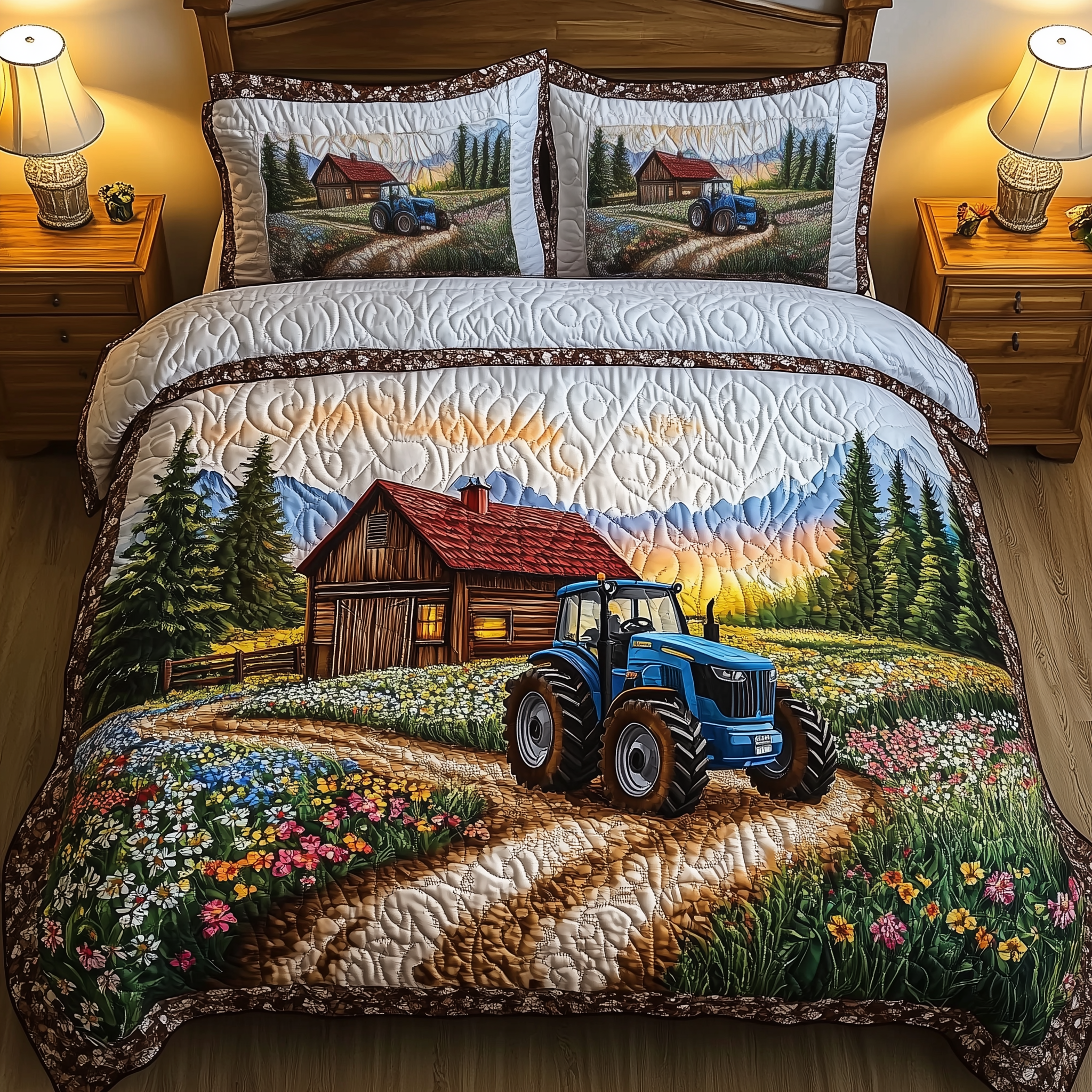 Tractor Golden Harvest Quilted Bedding Set Tractor Gifts For Adults
