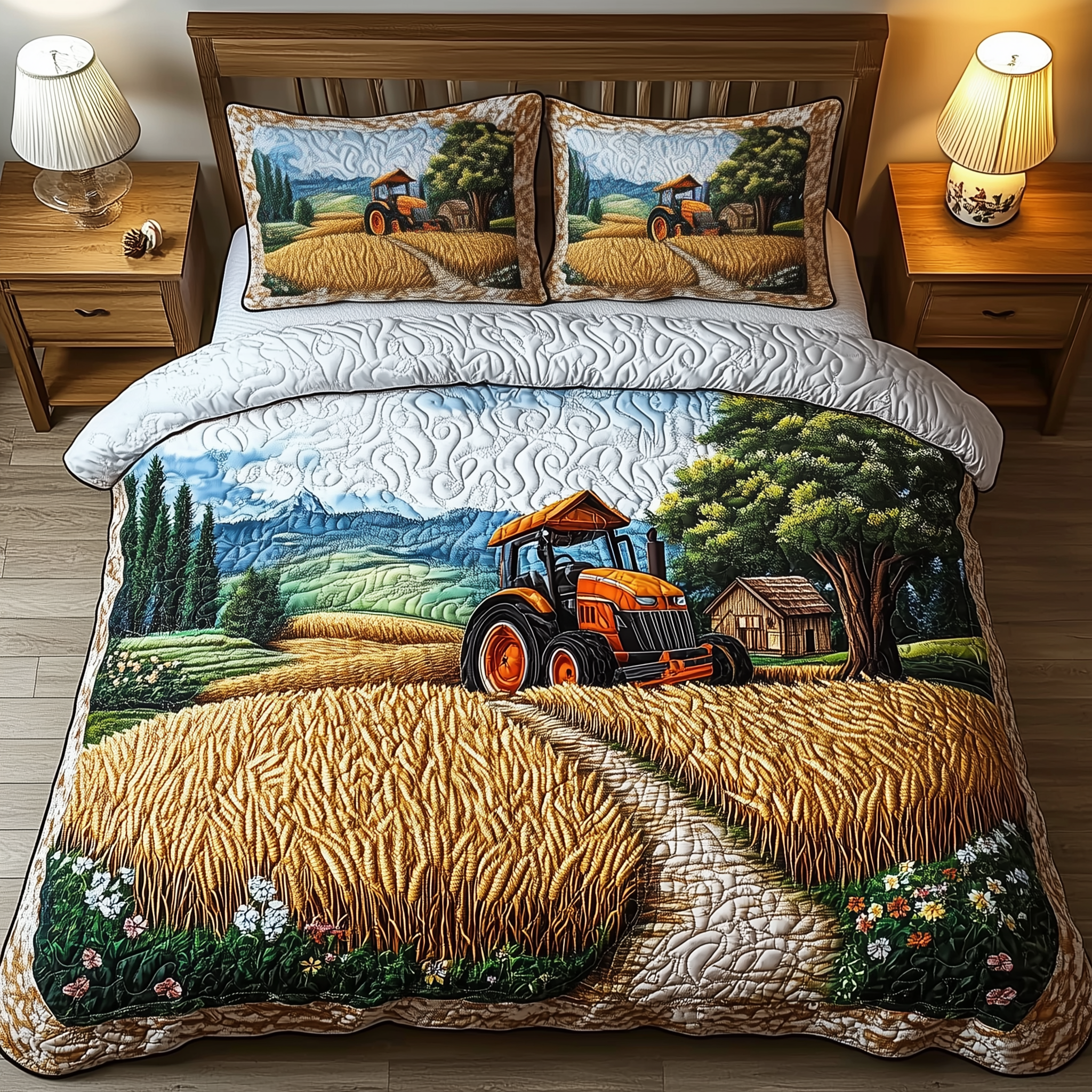 Tractor Golden Harvest Quilted Bedding Set Tractor Presents