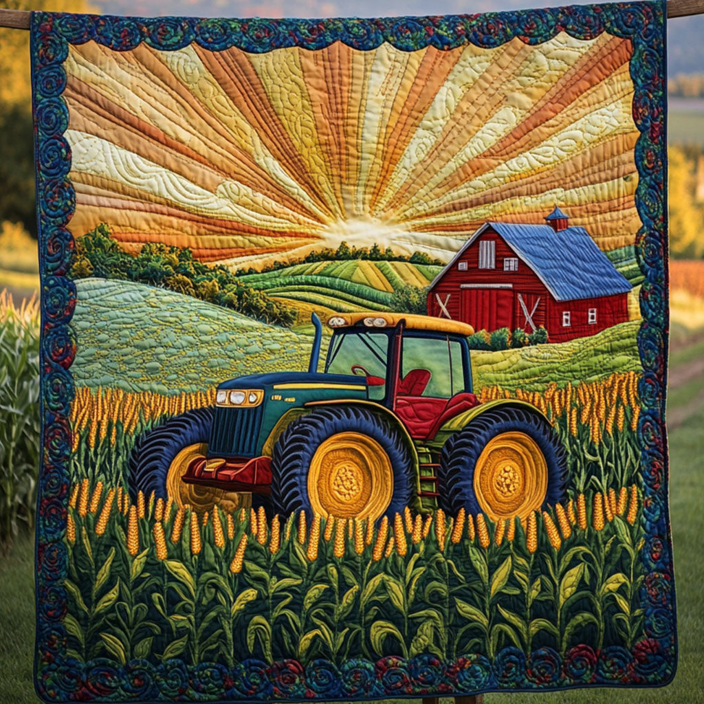 Tractor in Bloom Quilted Blanket Best Couch Throw Blanket Christmas Gifts For Tractor Famers