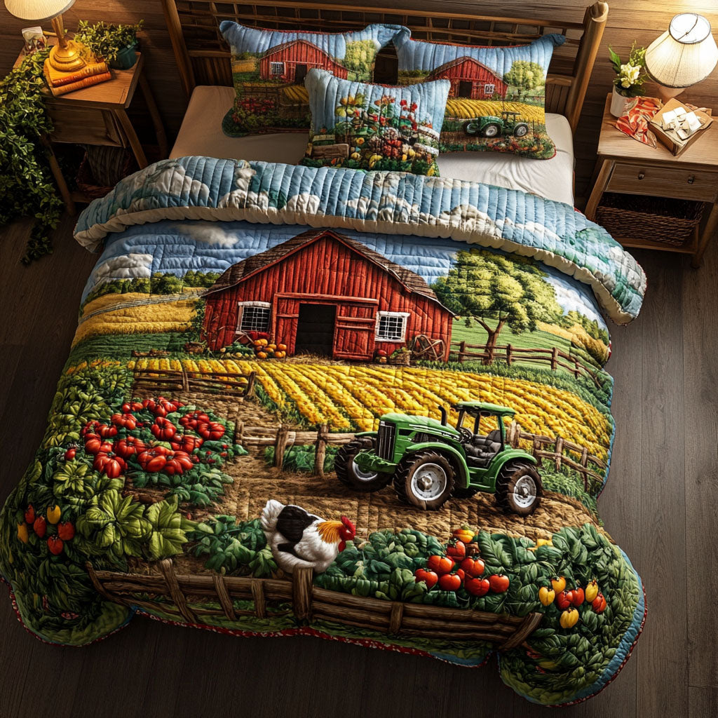 Tractor in Field Quilted Bedding Set Bed Room Decoration Gifts For Tractor Drivers