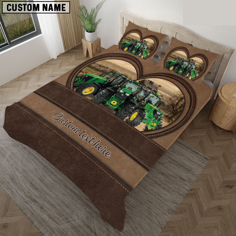 Tractor In Heart Custom Name Bedding Set Xmas Bedding Set Cute Couple Gifts