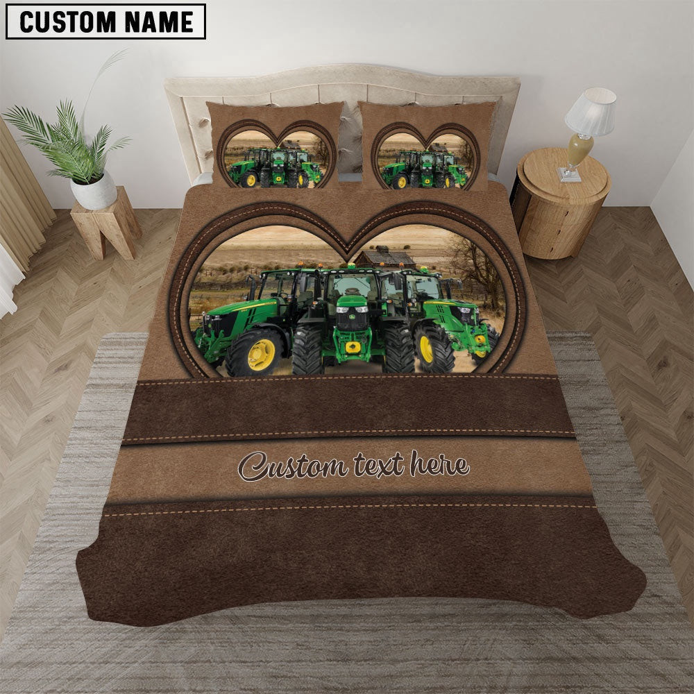 Tractor In Heart Custom Name Bedding Set Xmas Bedding Set Cute Couple Gifts